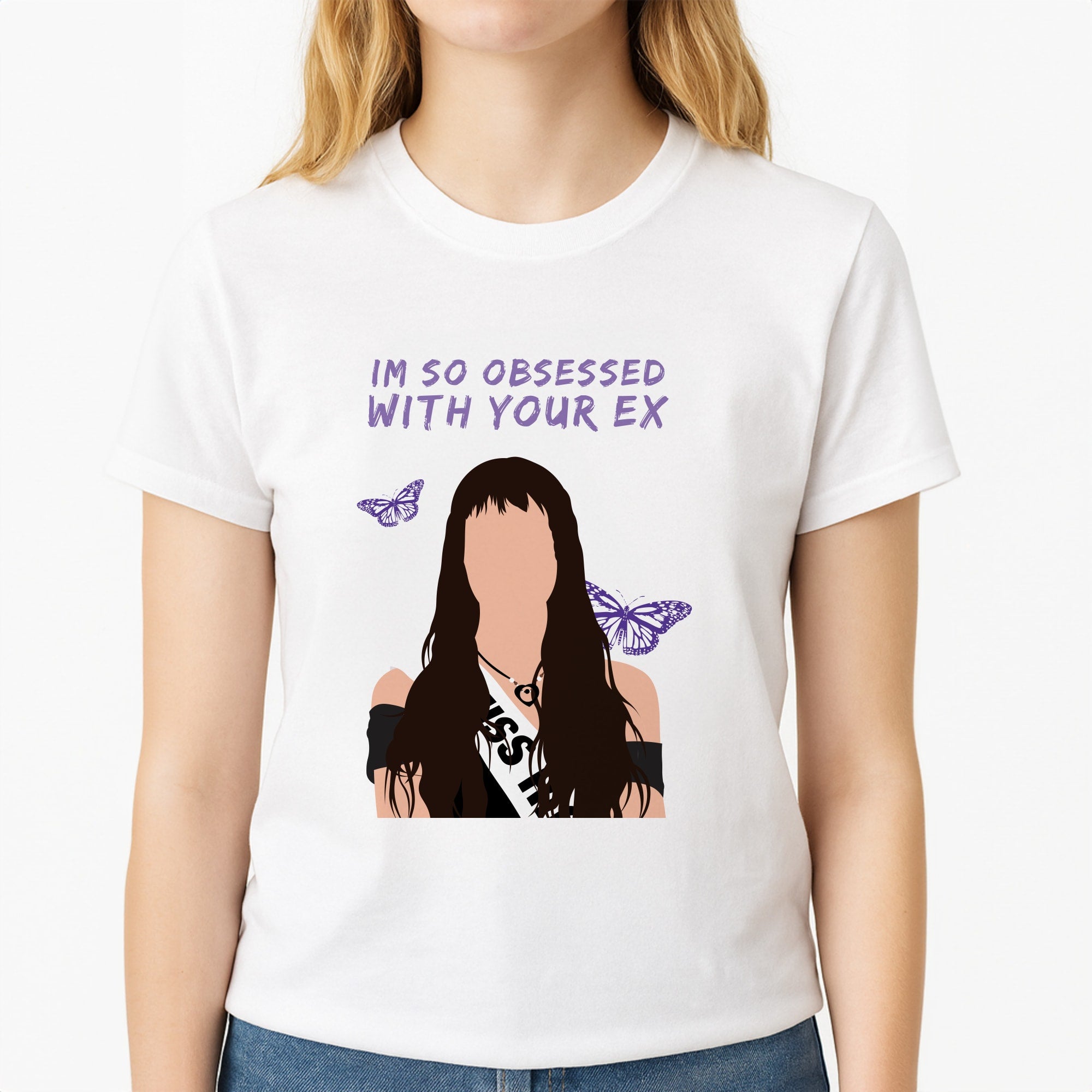 Obsessed With Your Ex Unisex T-Shirt, worn by a female model