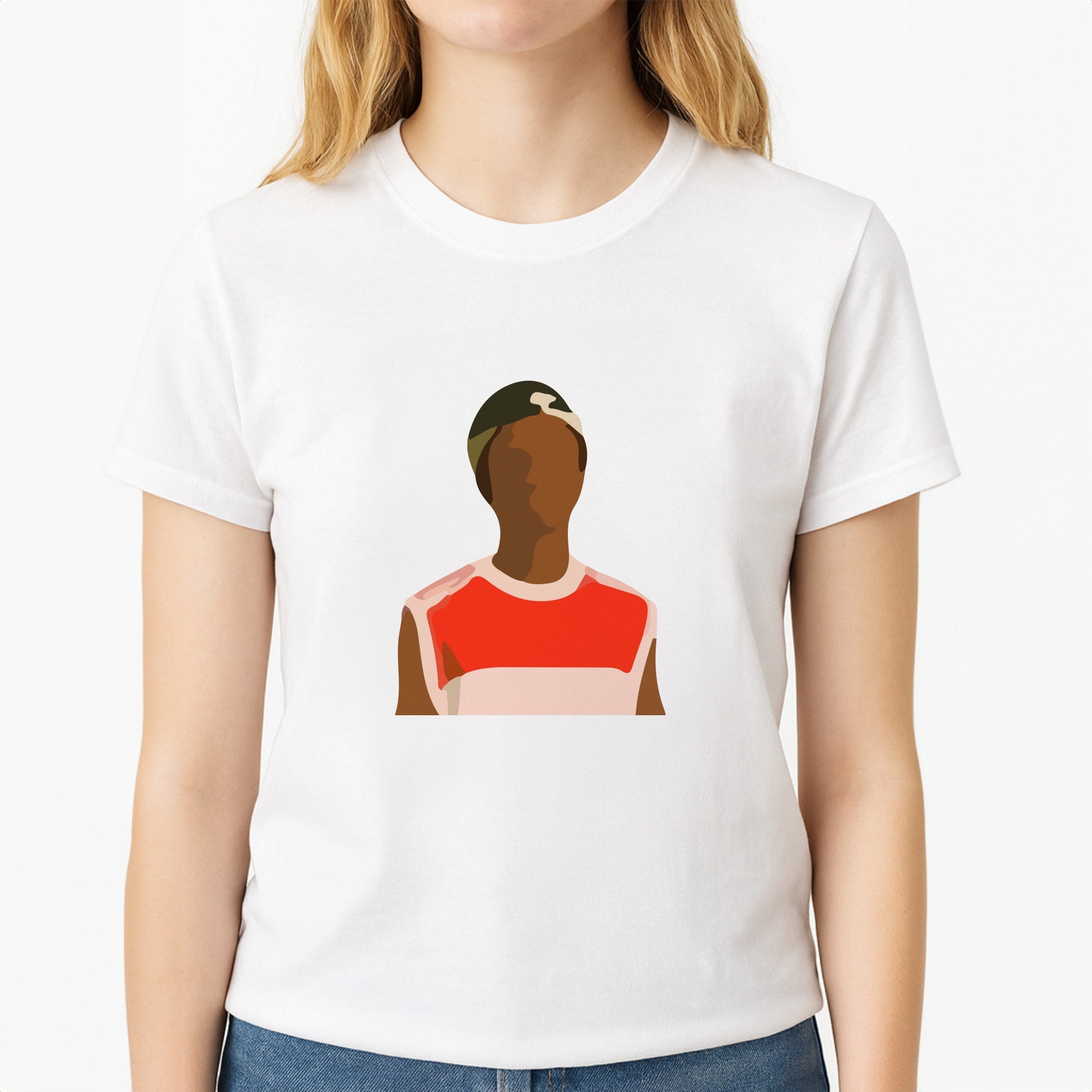 Faceless Lucas - Stranger Things Unisex T-Shirt, worn by a female model