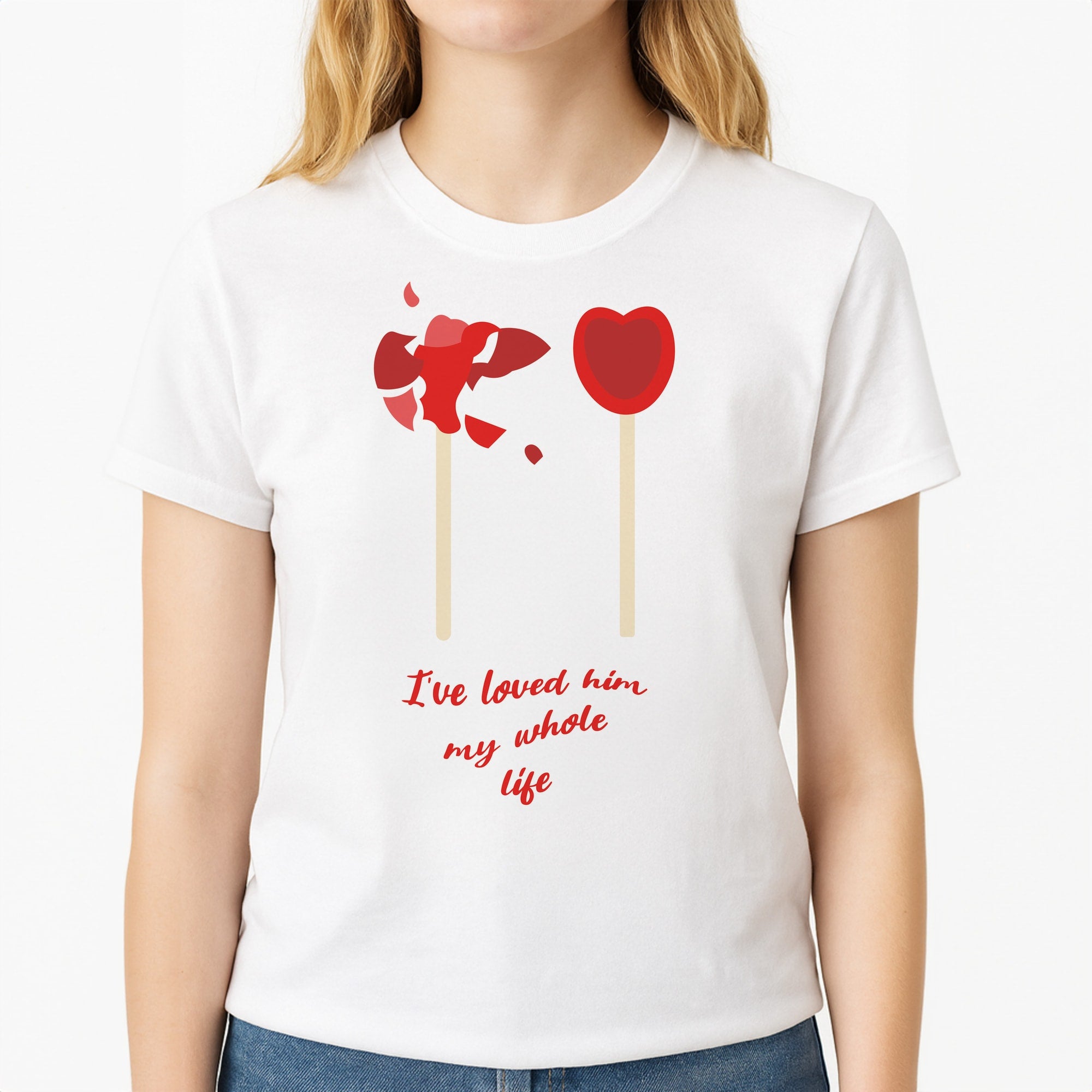 I've Loved Him My Whole Life Unisex T-Shirt, worn by a female model