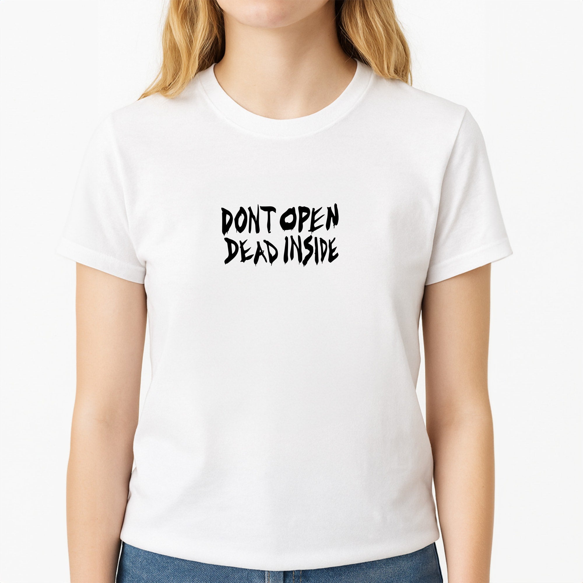 Don't Open Dead Inside - TWD Unisex T-Shirt, worn by a female model