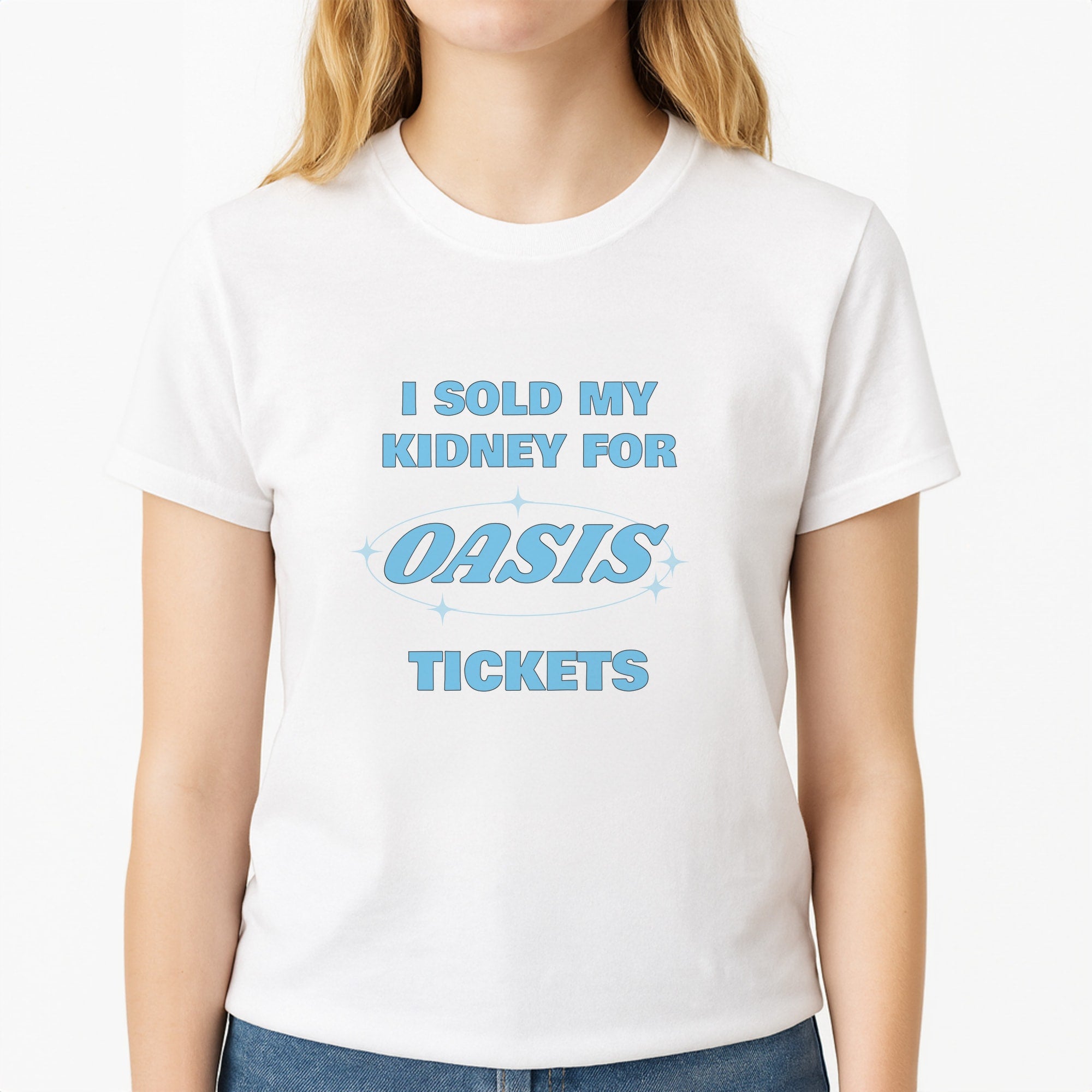 I Sold My Kidney For Tickets Unisex T-Shirt, worn by a female model