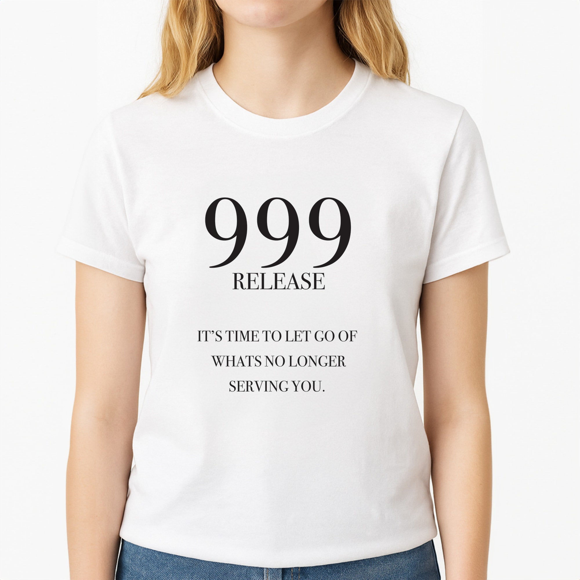999 - Angel Numbers Unisex T-Shirt, worn by a female model