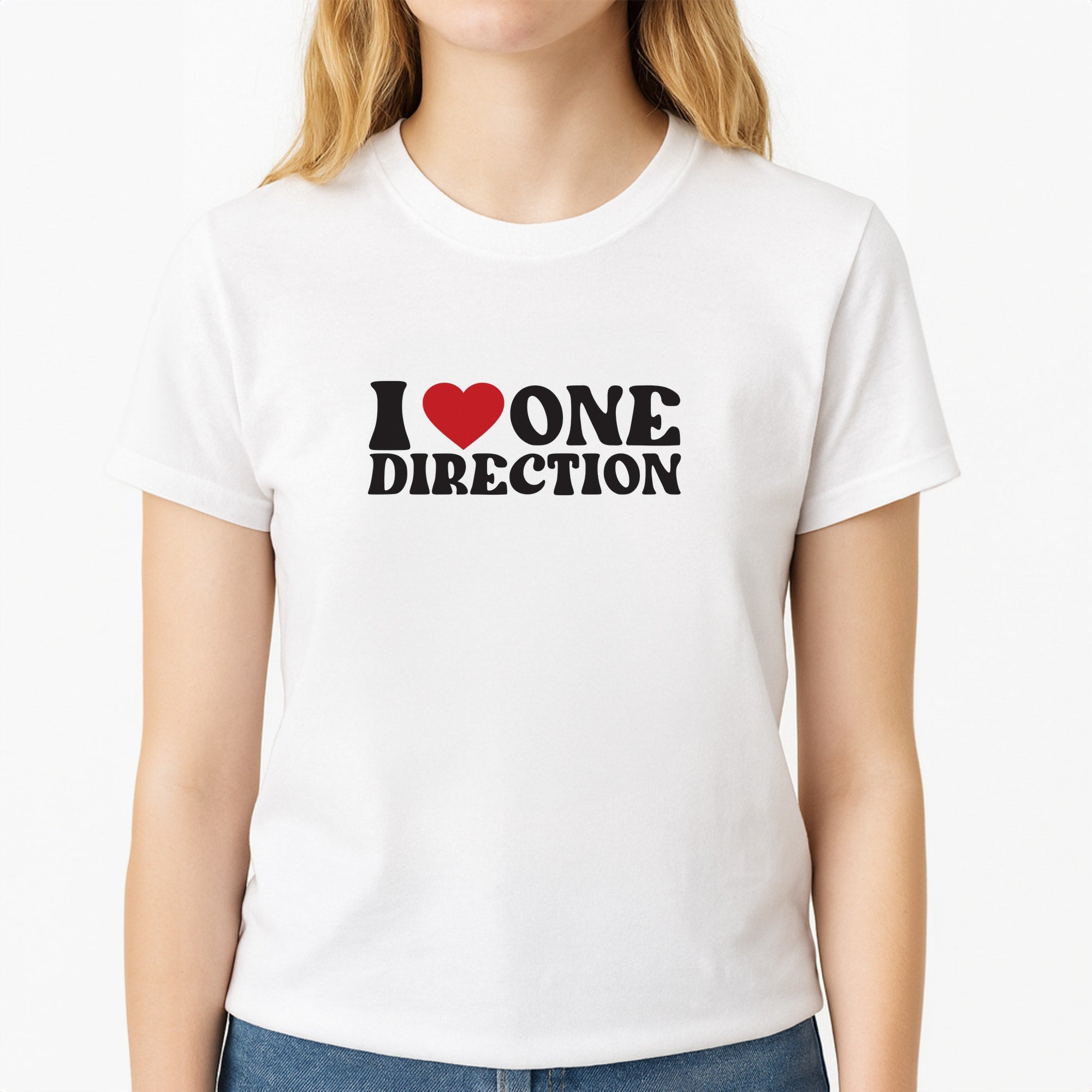 I Love Direction Unisex T-Shirt, worn by a female model