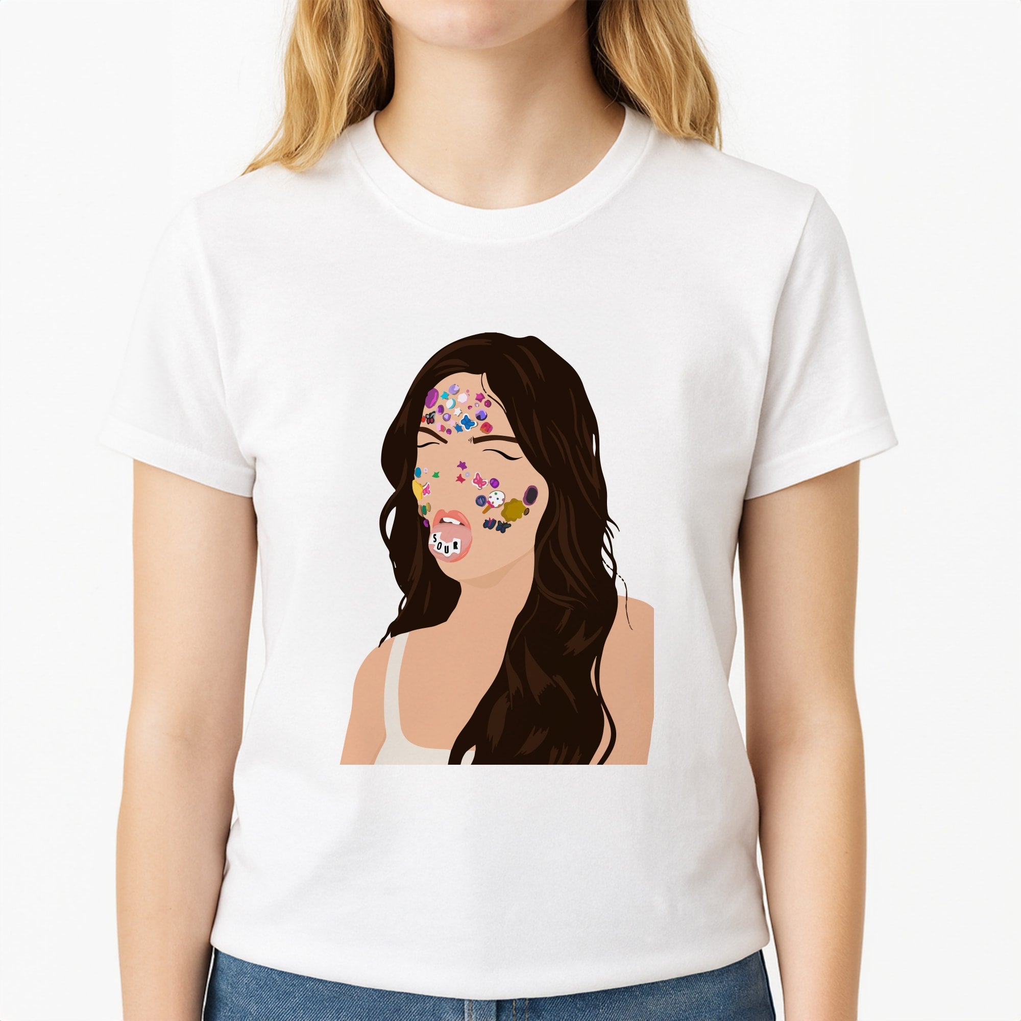 Sour - Olivia Unisex T-Shirt, worn by a female model