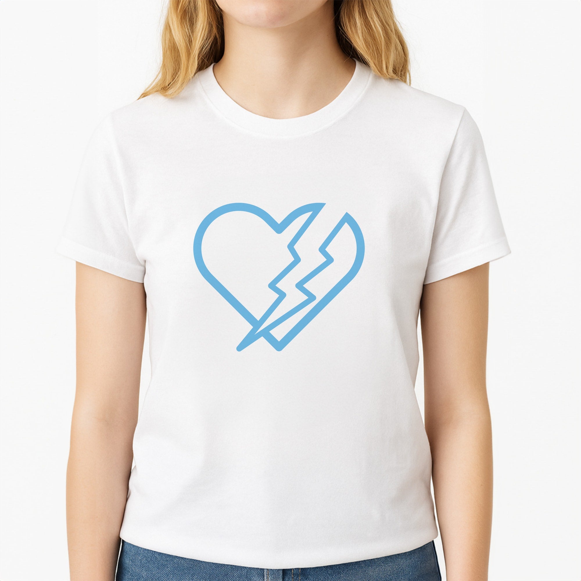 Lightning Heart Unisex T-Shirt, worn by a female model