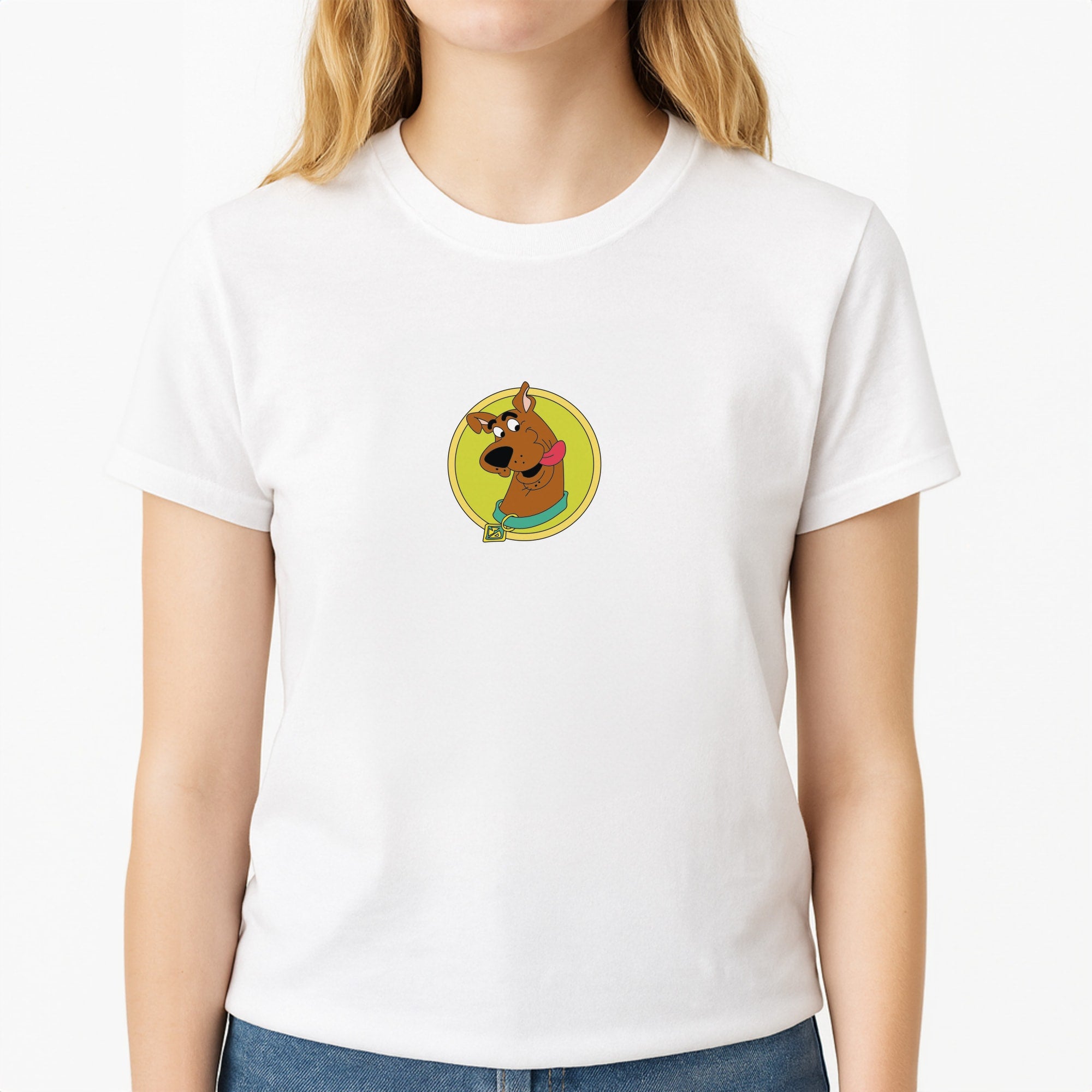 Scoob Unisex T-Shirt, worn by a female model