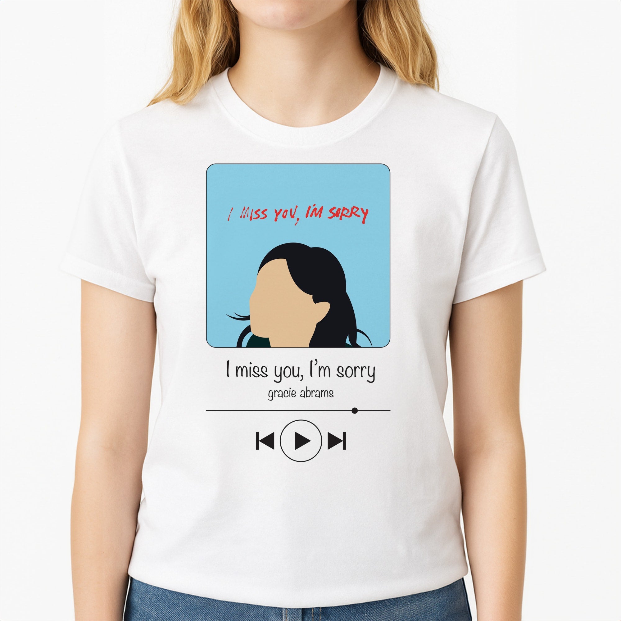 I Miss You - Abrams Unisex T-Shirt, worn by a female model