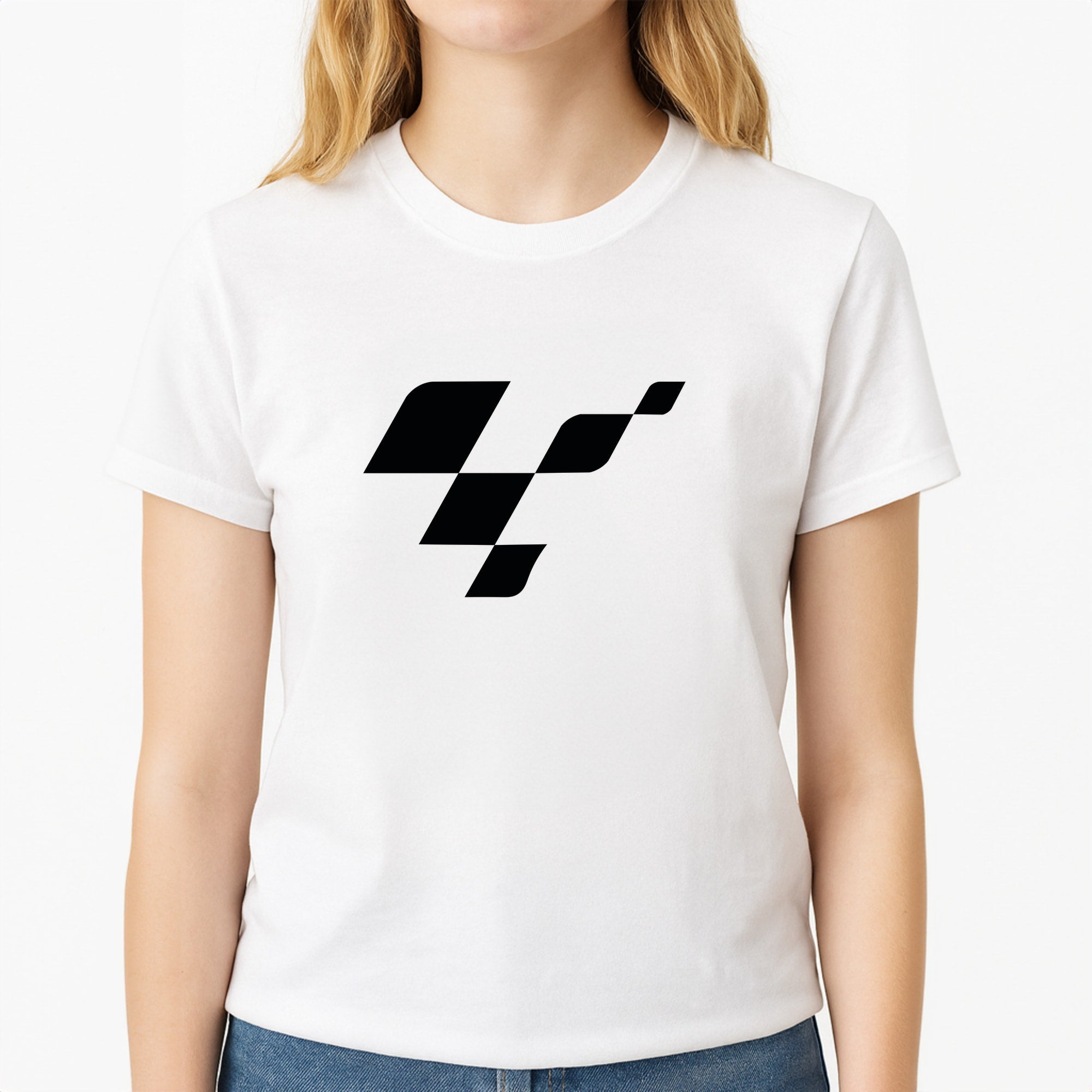 logo - Motorbike Unisex T-Shirt, worn by a female model