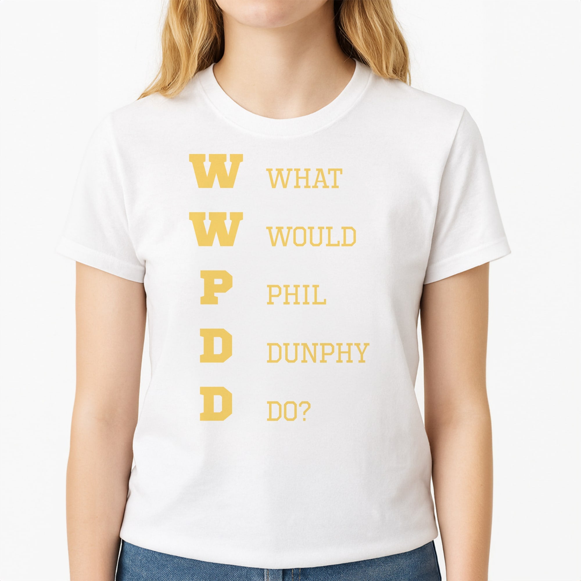 What Would Phil Do? Unisex T-Shirt, worn by a female model