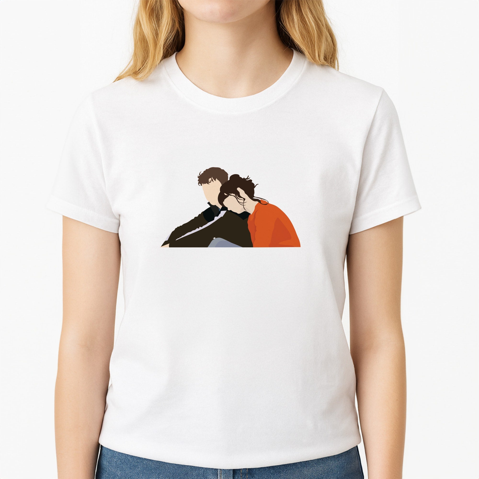 Marianne Resting On Connell Unisex T-Shirt, worn by a female model