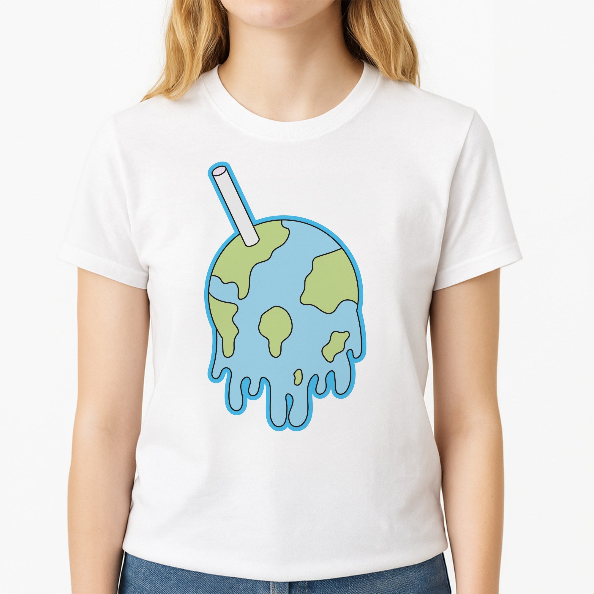Straw - Juice Unisex T-Shirt, worn by a female model