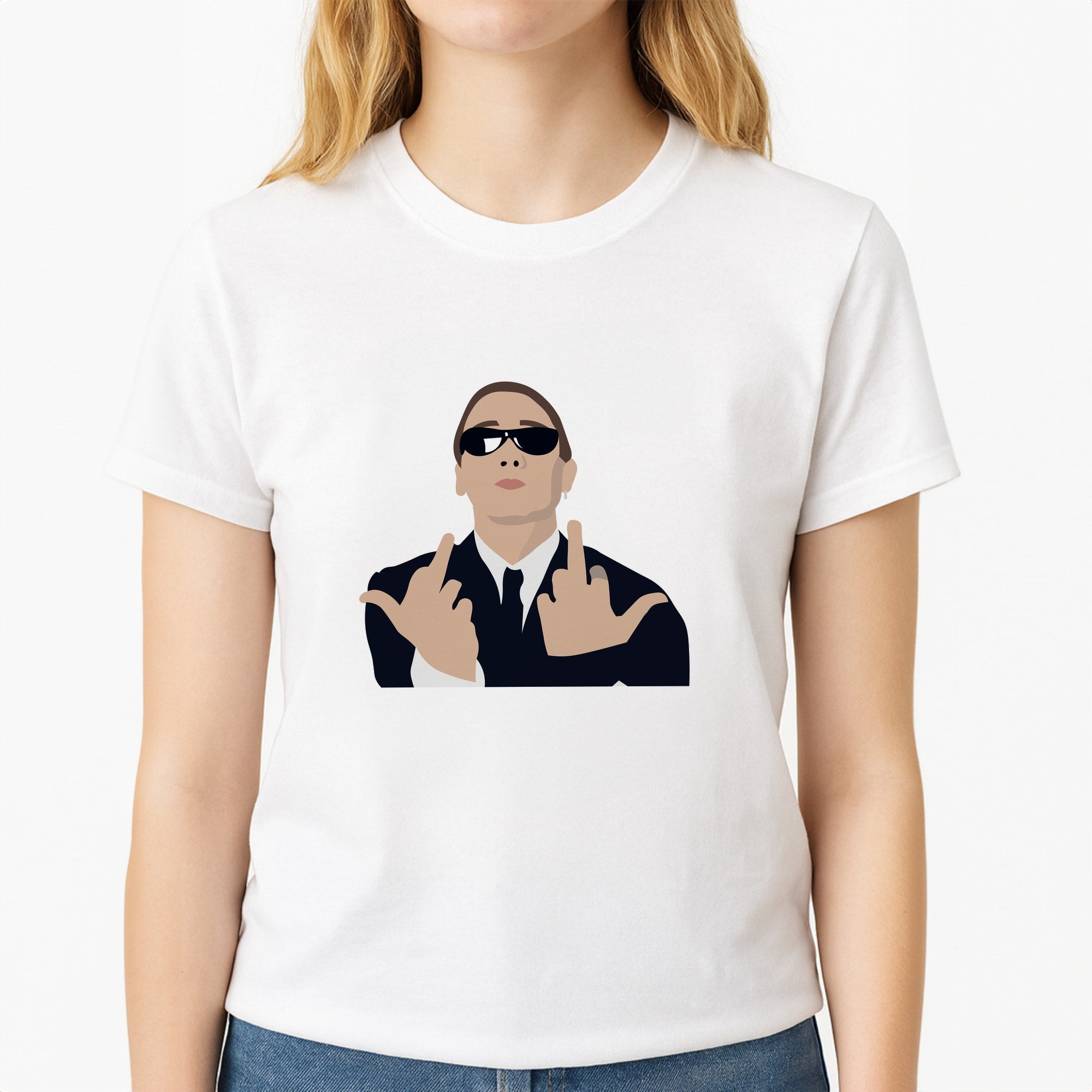 Middle Finger Unisex T-Shirt, worn by a female model