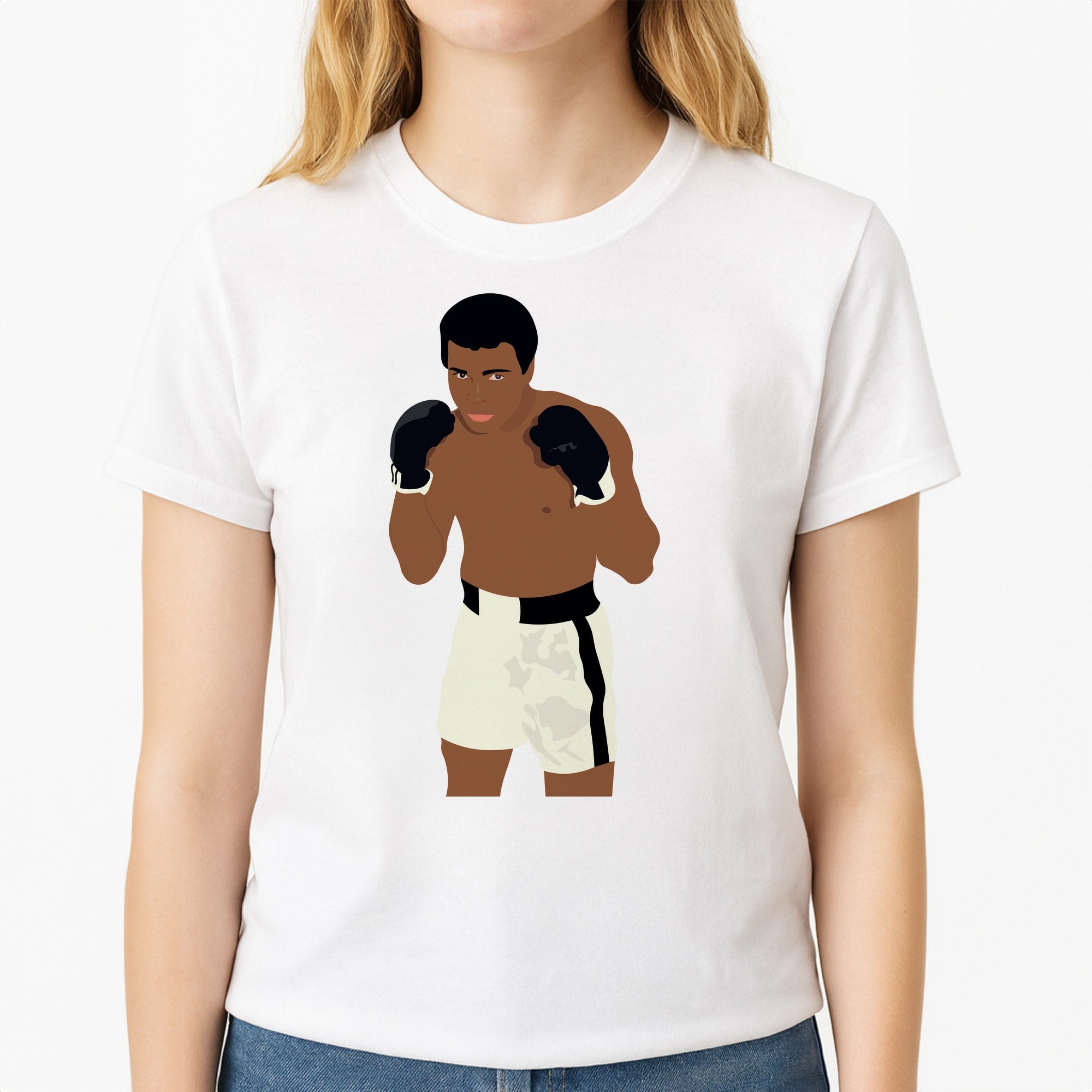 Ali - Boxing Unisex T-Shirt, worn by a female model