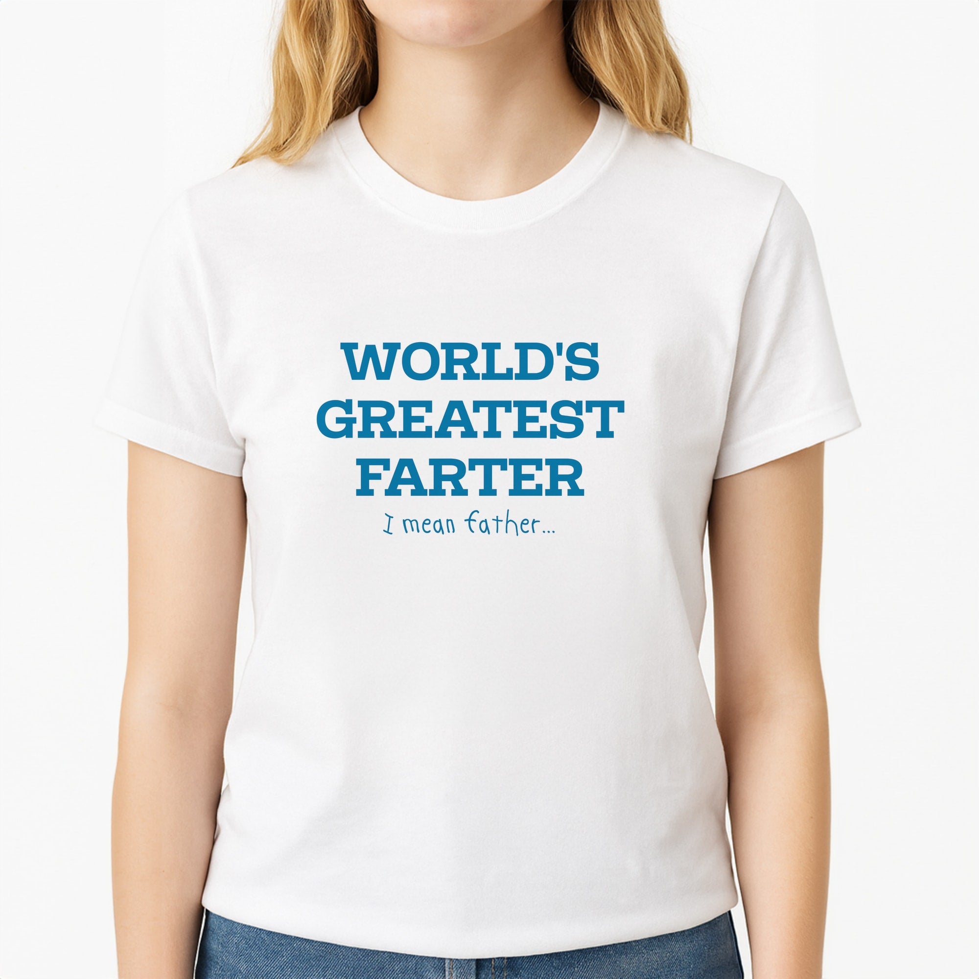 World's Greatest Farter Unisex T-Shirt, worn by a female model