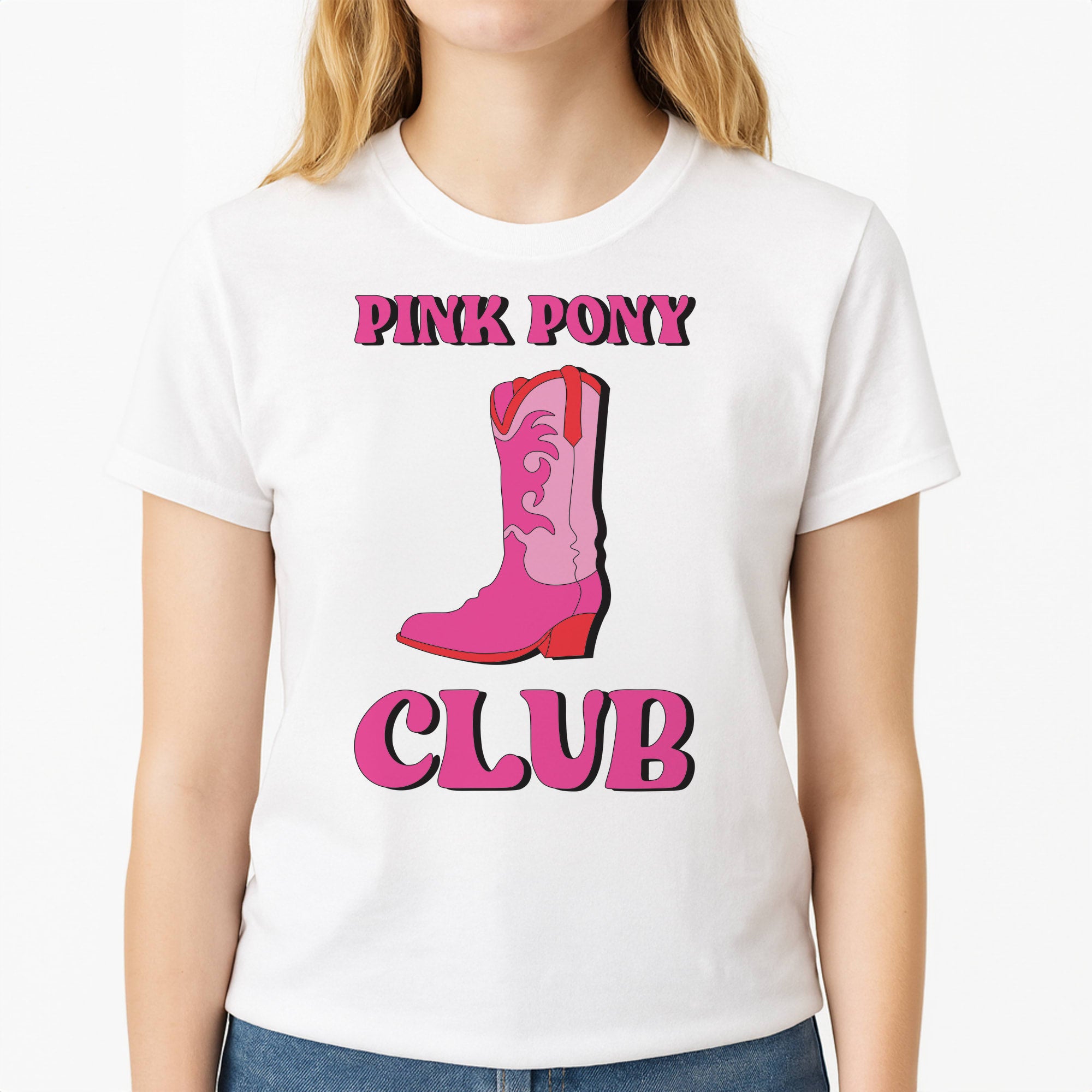 Zebra Print Pink Pony Club Unisex T-Shirt, worn by a female model