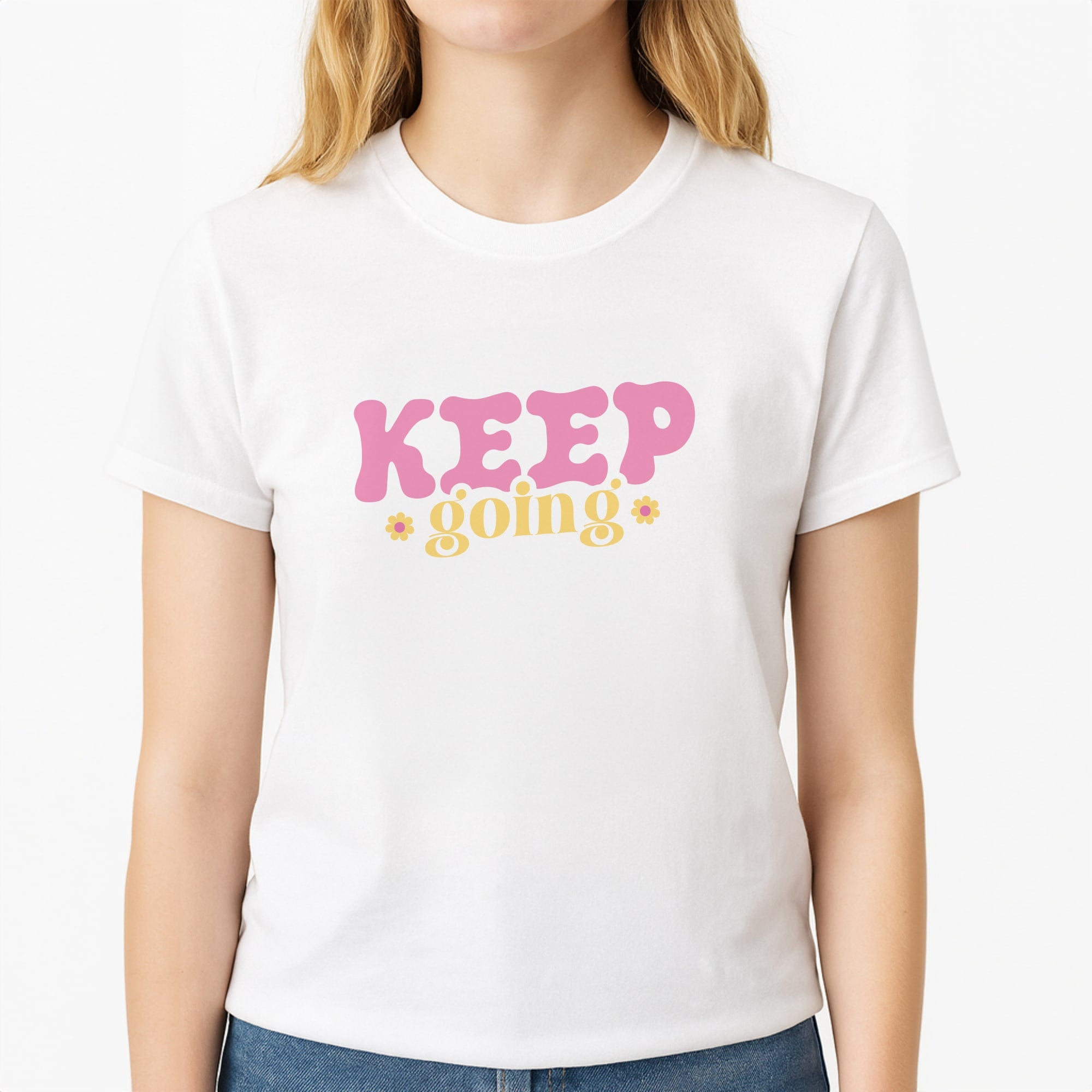Keep Going Unisex T-Shirt, worn by a female model