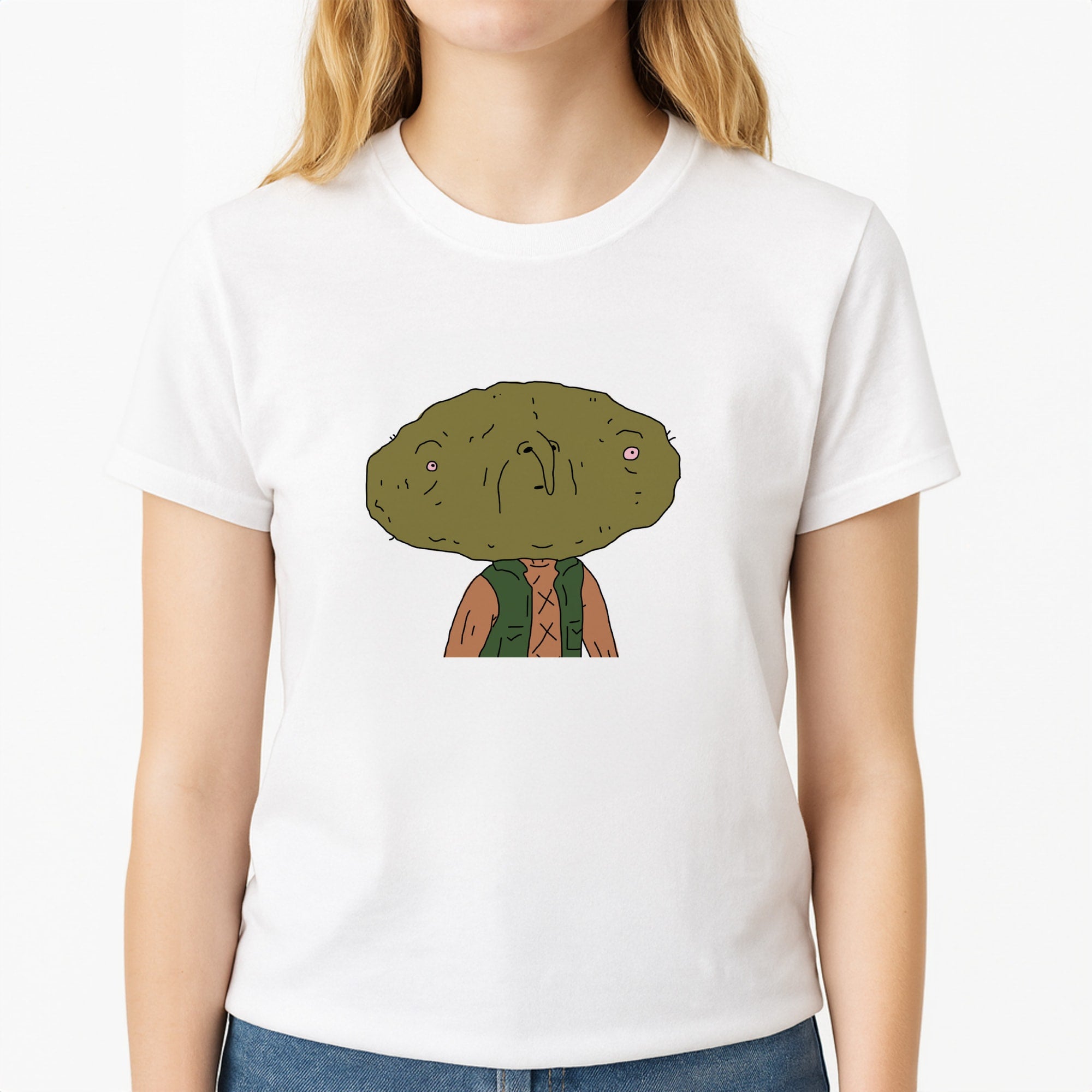 Nugget Man Unisex T-Shirt, worn by a female model