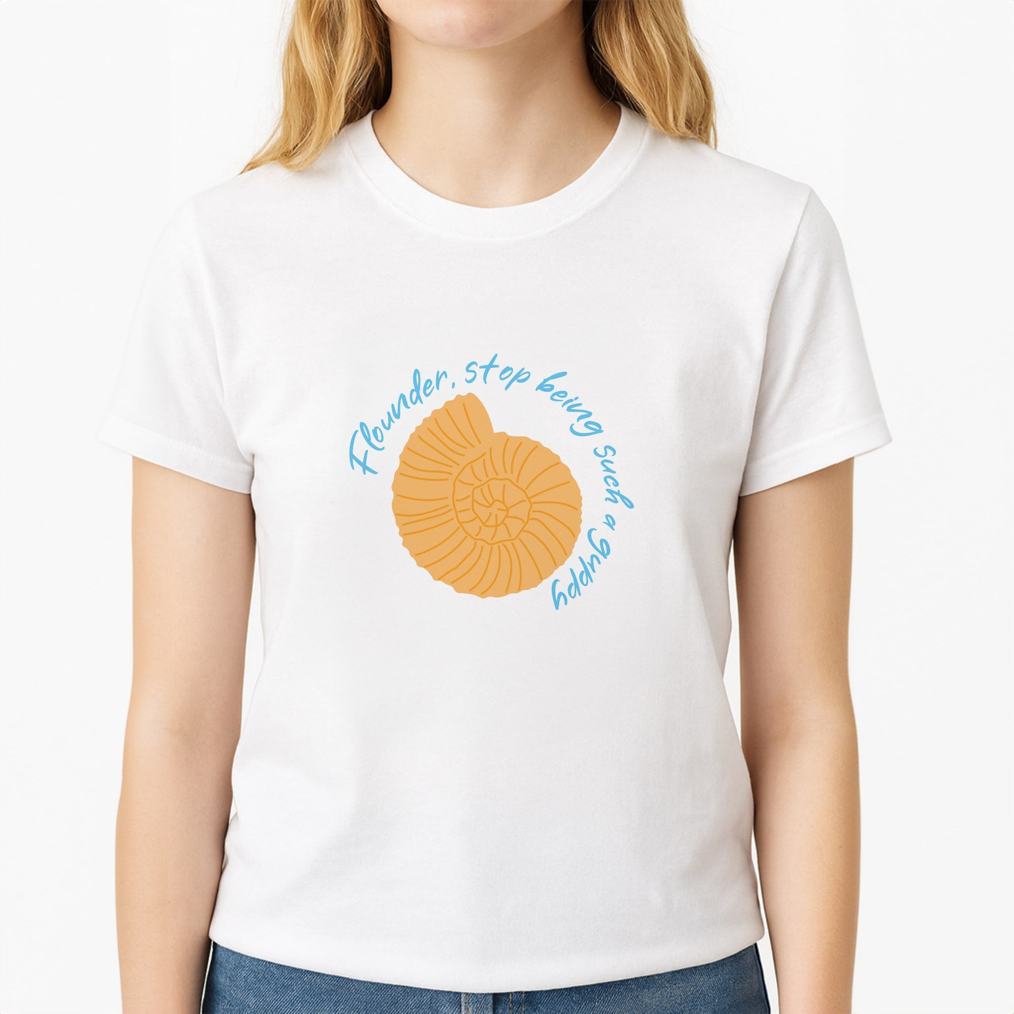 Flounder - The Little Mermaid Unisex T-Shirt, worn by a female model