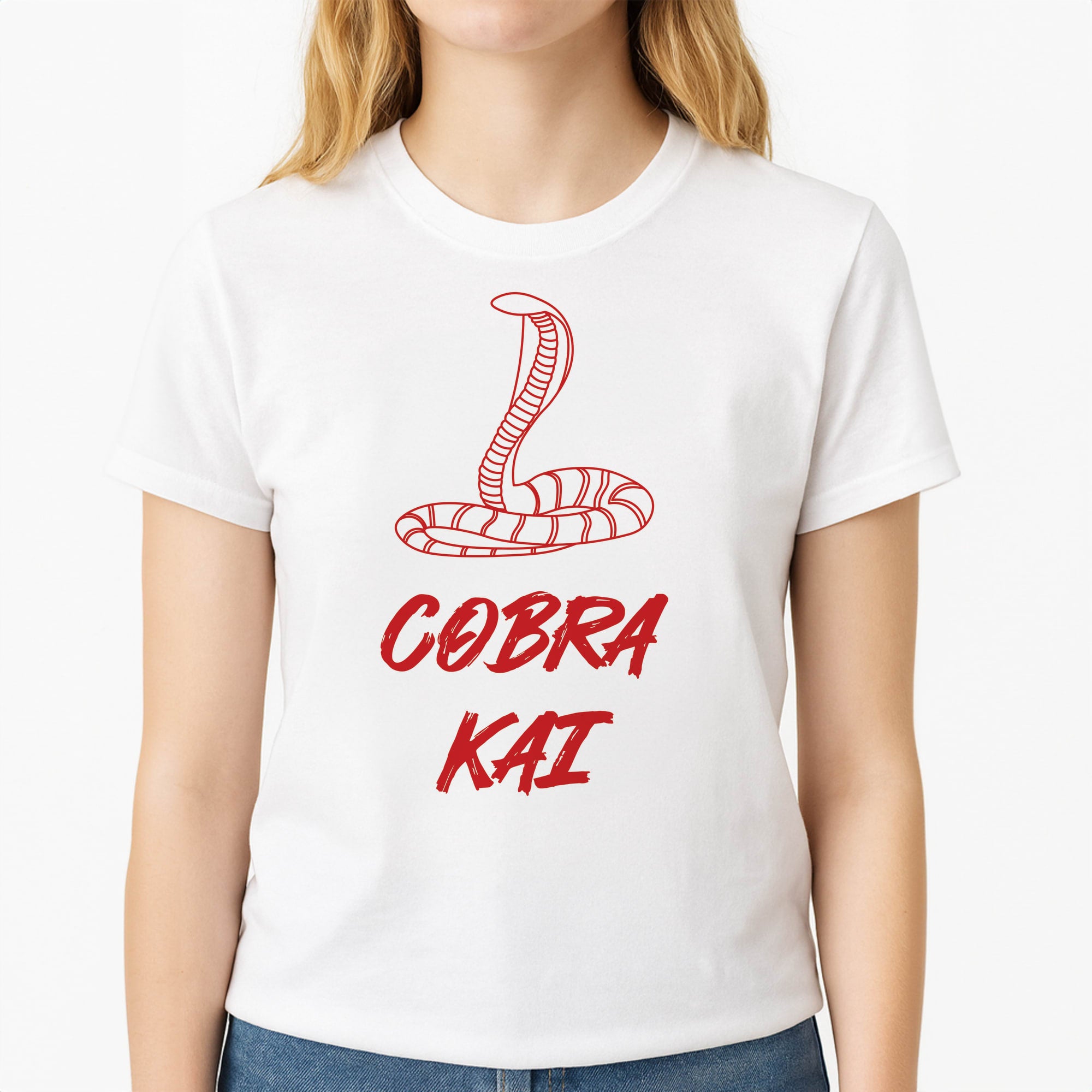 Snake Collage Unisex T-Shirt, worn by a female model