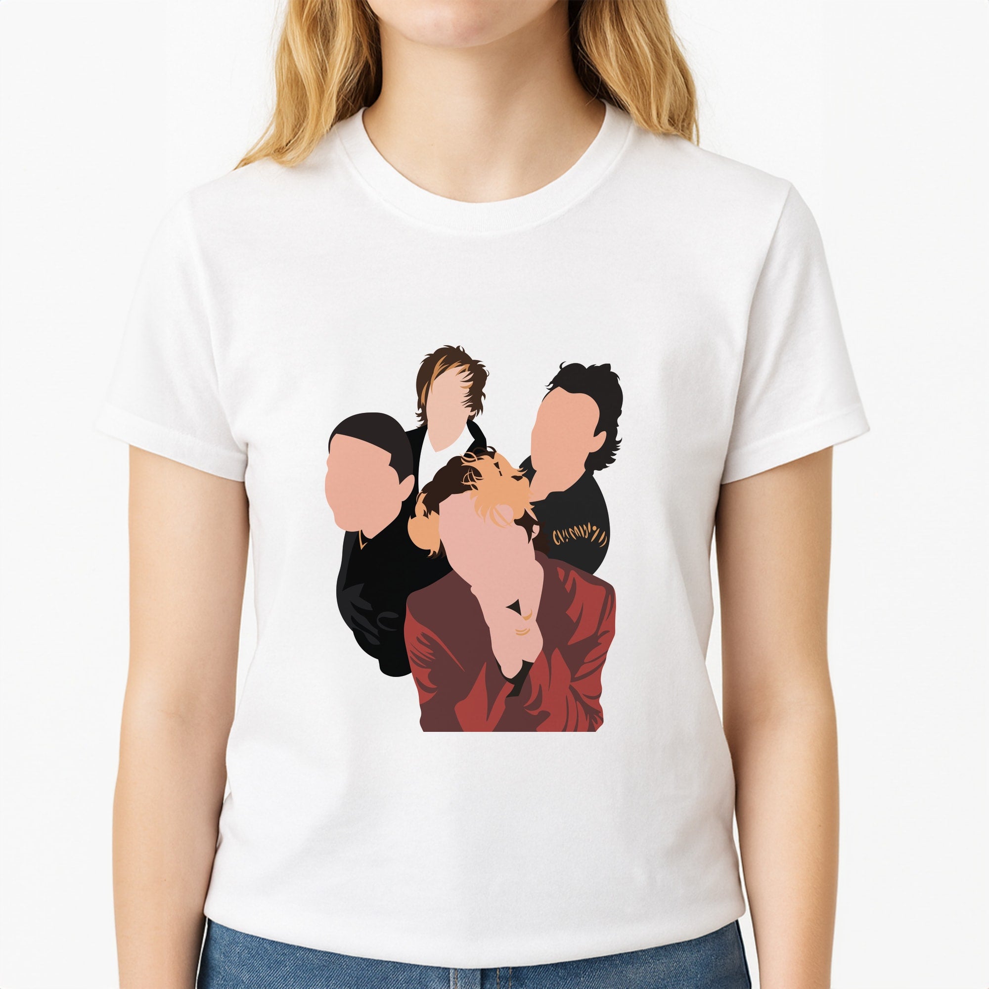 Group Photo Unisex T-Shirt, worn by a female model