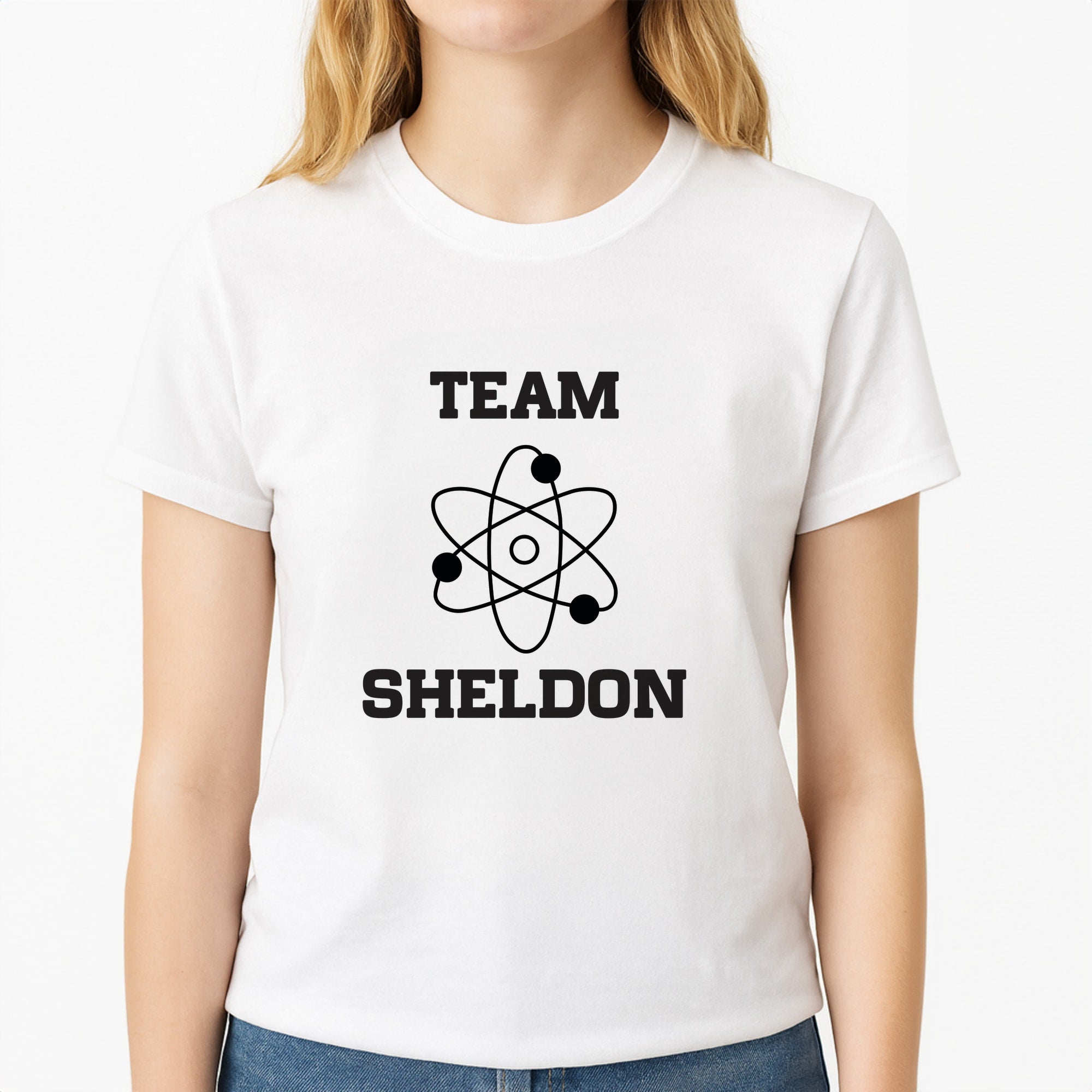 Team Sheldon - Sheldon Unisex T-Shirt, worn by a female model