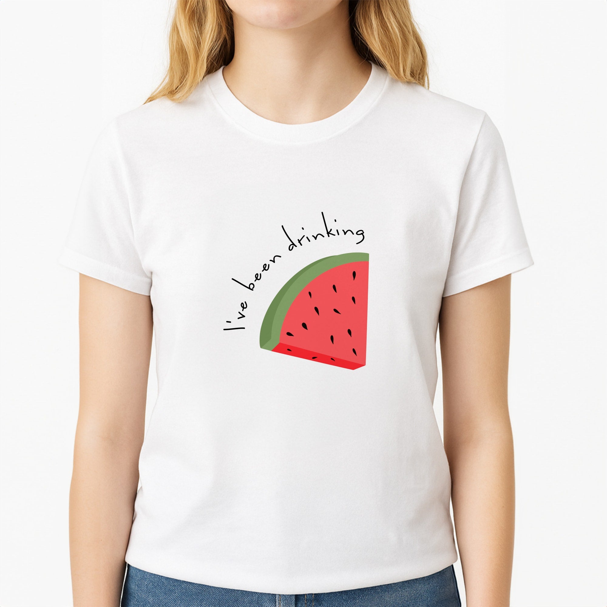 I've Been Drinkin Watermelon - Queen B Unisex T-Shirt, worn by a female model