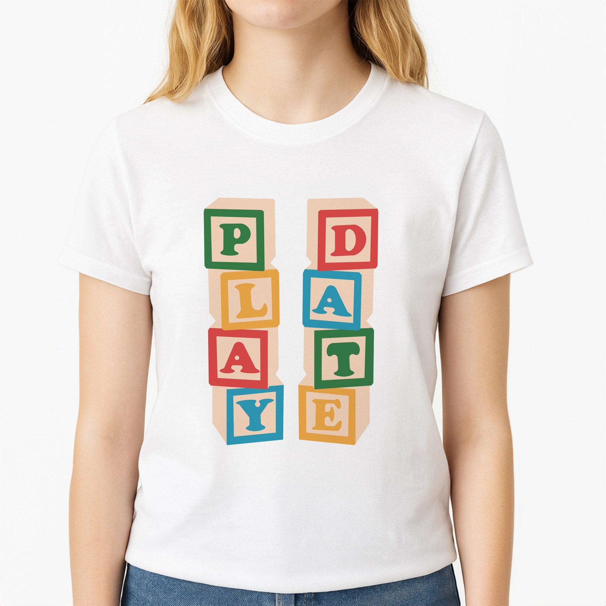 Playdate Unisex T-Shirt, worn by a female model
