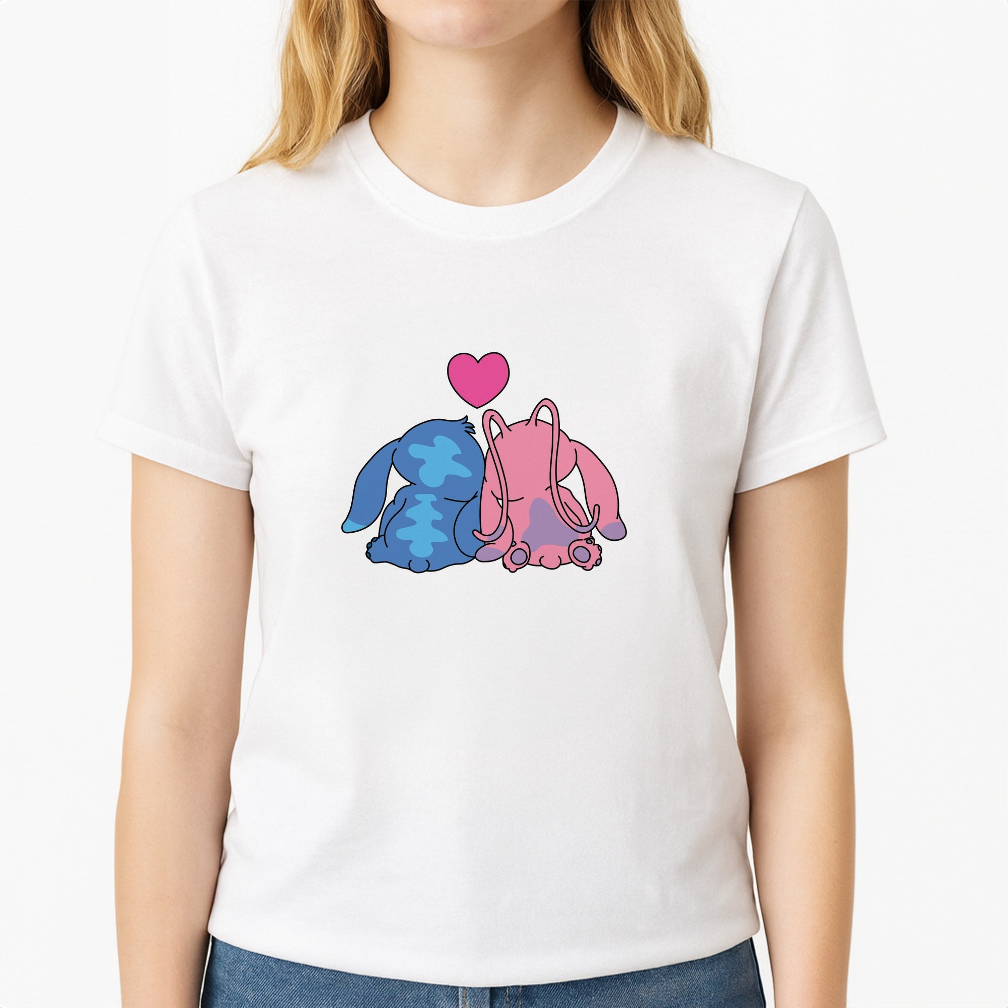In Love - Pink Alien Unisex T-Shirt, worn by a female model