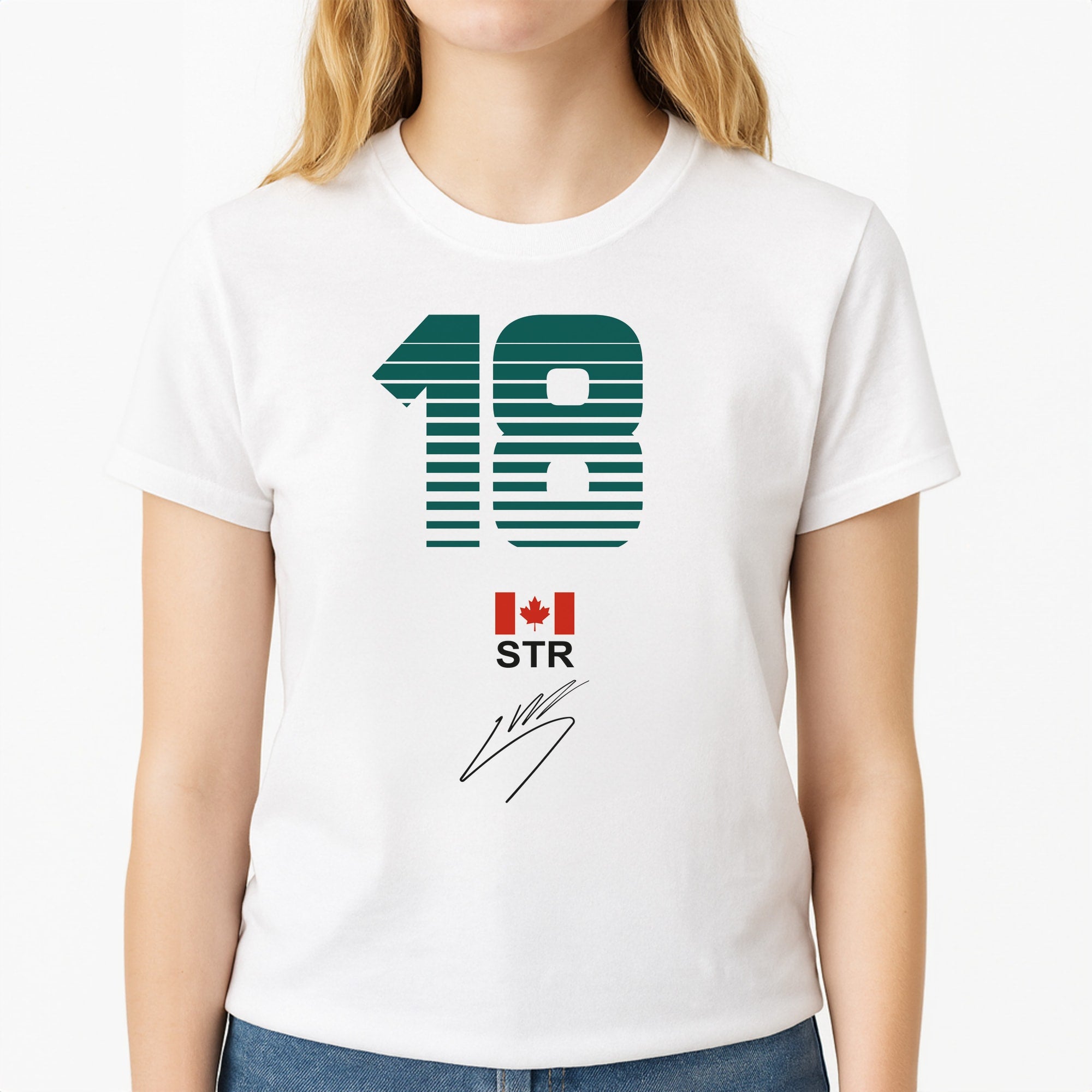 Stroll - F1 Unisex T-Shirt, worn by a female model