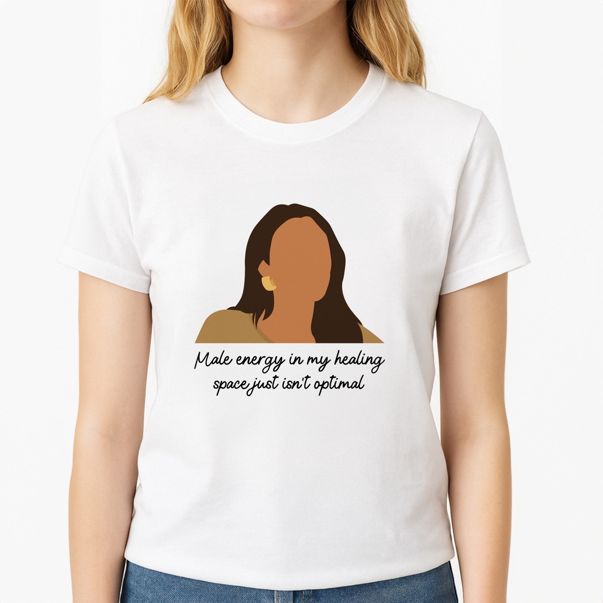 Male Energy Unisex T-Shirt, worn by a female model