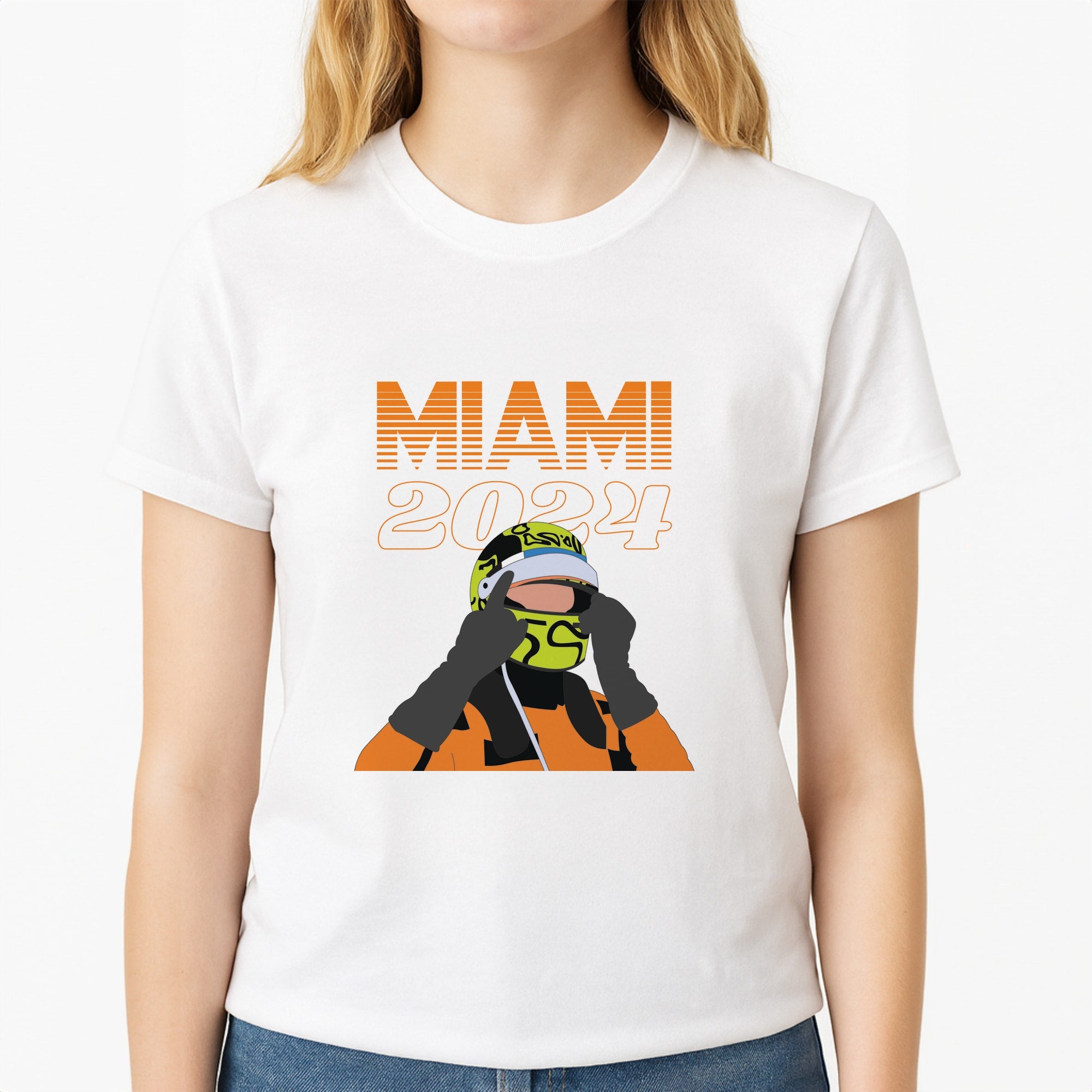 Miami 2024 Unisex T-Shirt, worn by a female model