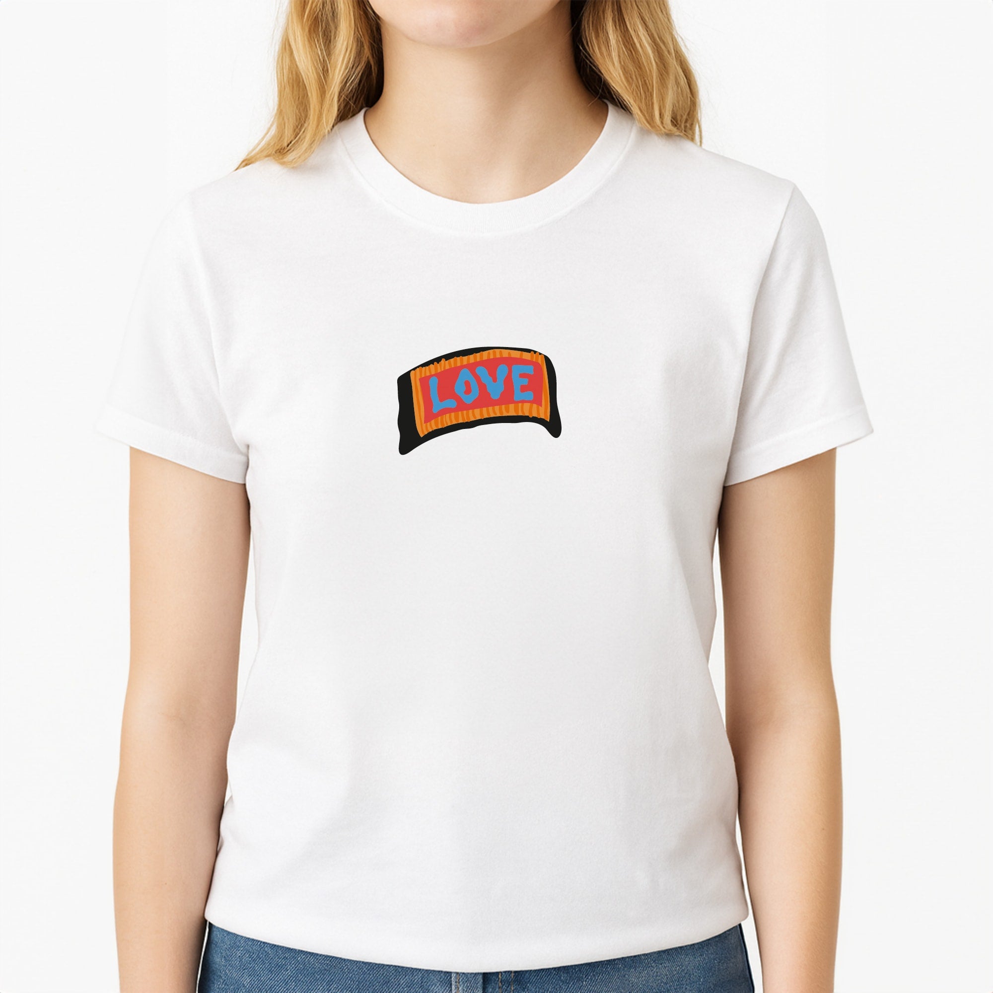 Orange Love - Lil Peep Unisex T-Shirt, worn by a female model