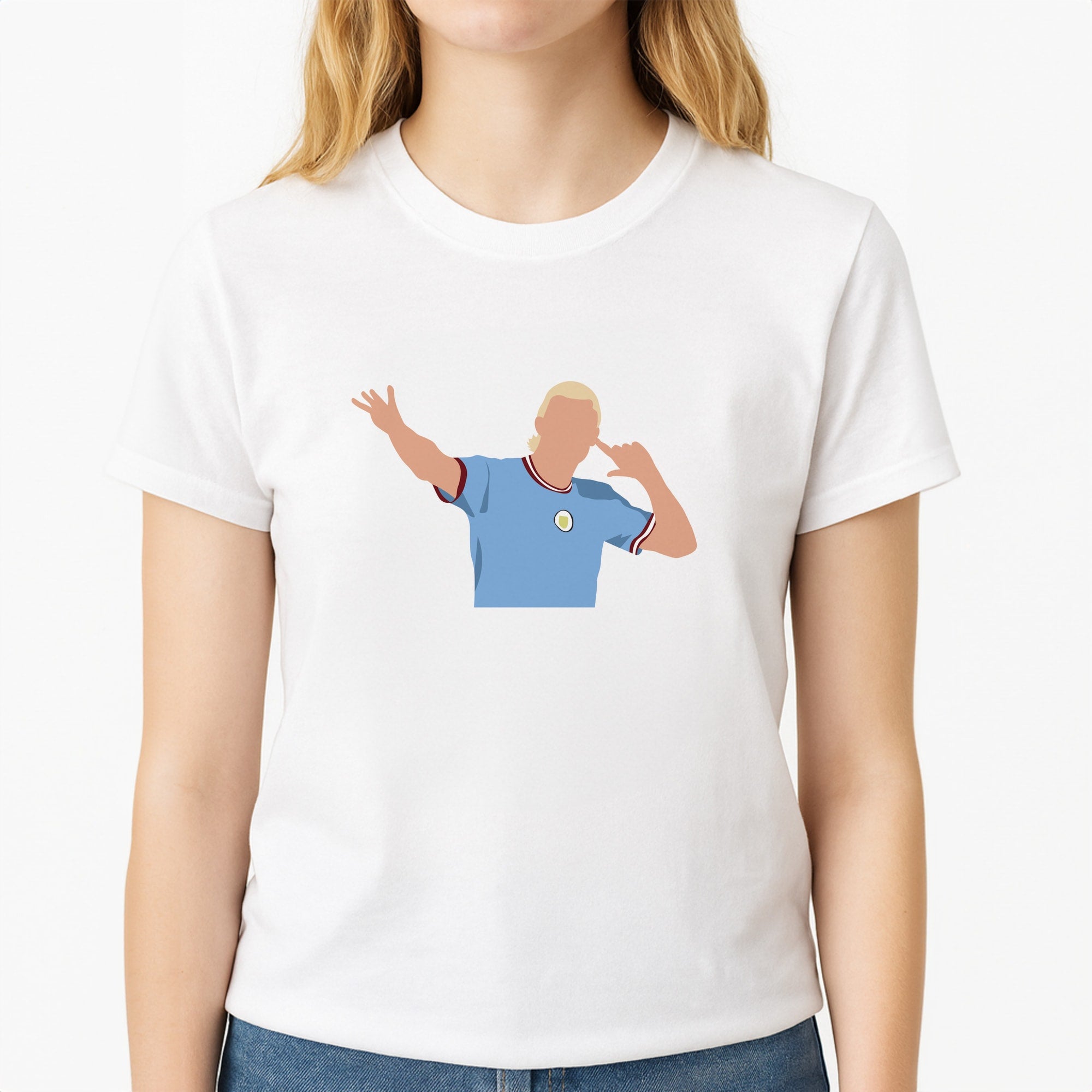 Haaland - Football Unisex T-Shirt, worn by a female model
