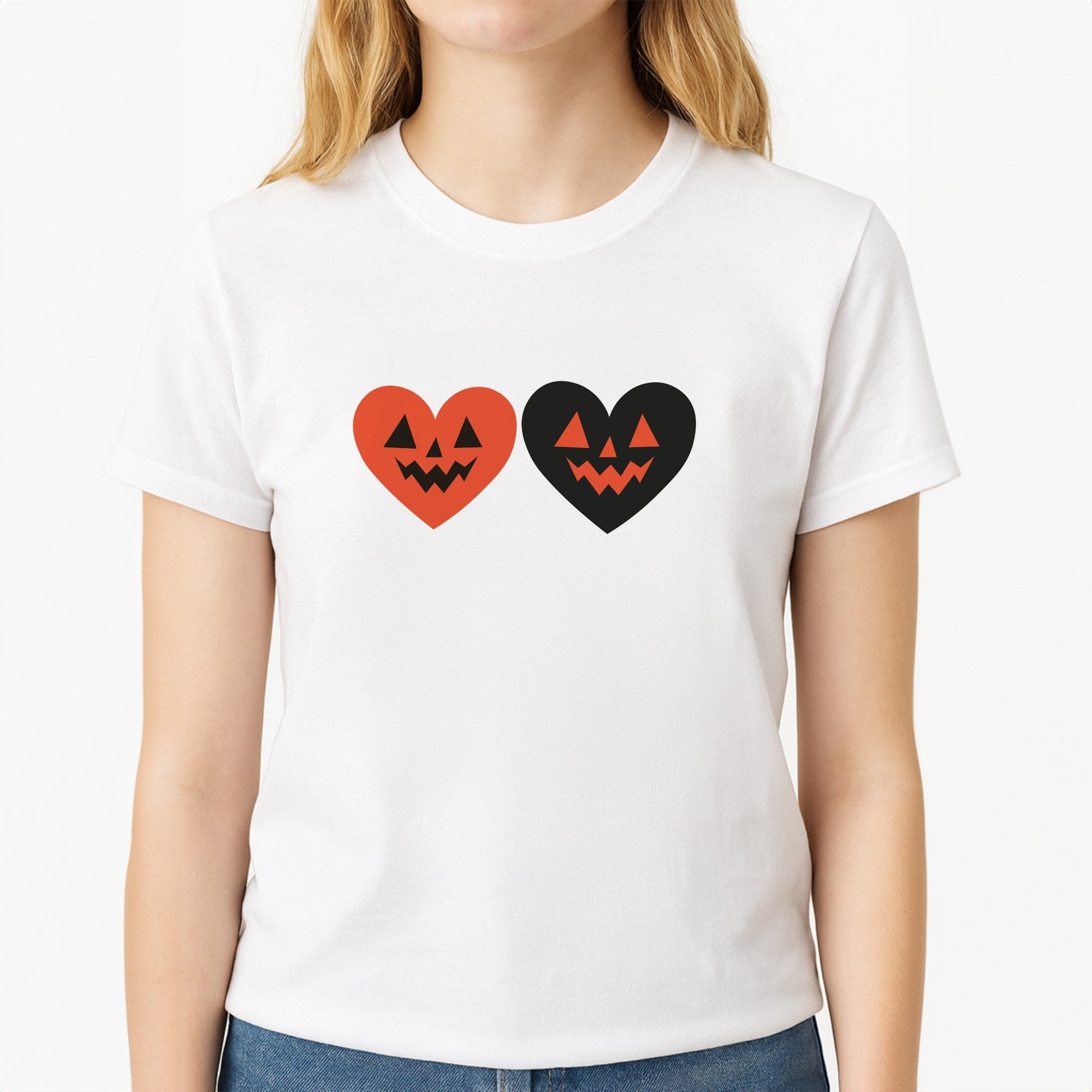 Halloween Pattern 13 Unisex T-Shirt, worn by a female model