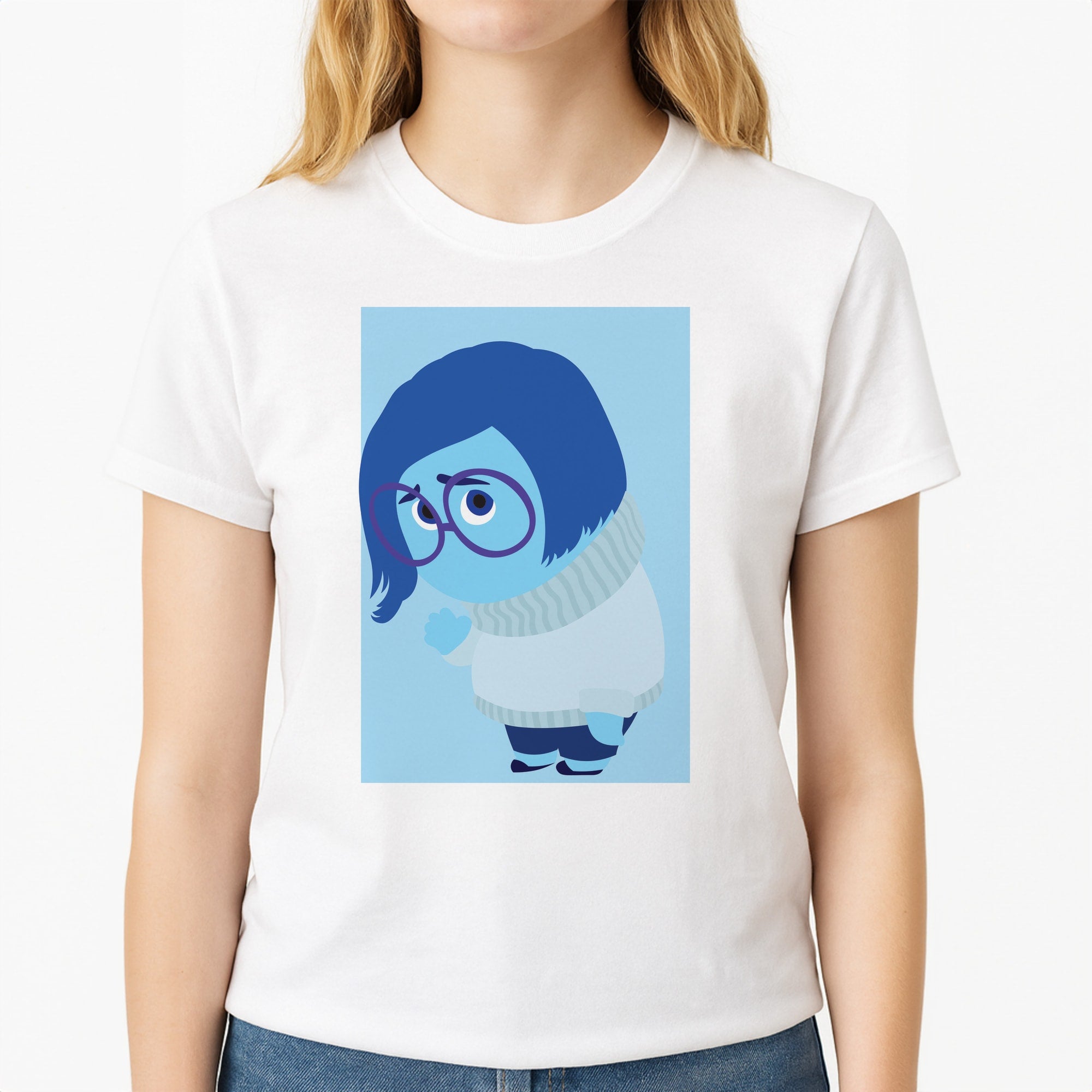 Sadness - Inside Out Unisex T-Shirt, worn by a female model