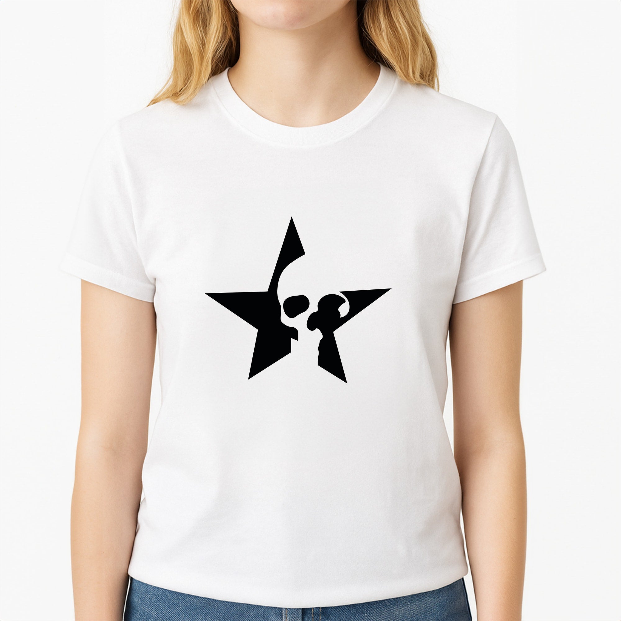 Skulls And Stars - Skate Aesthetic Unisex T-Shirt, worn by a female model