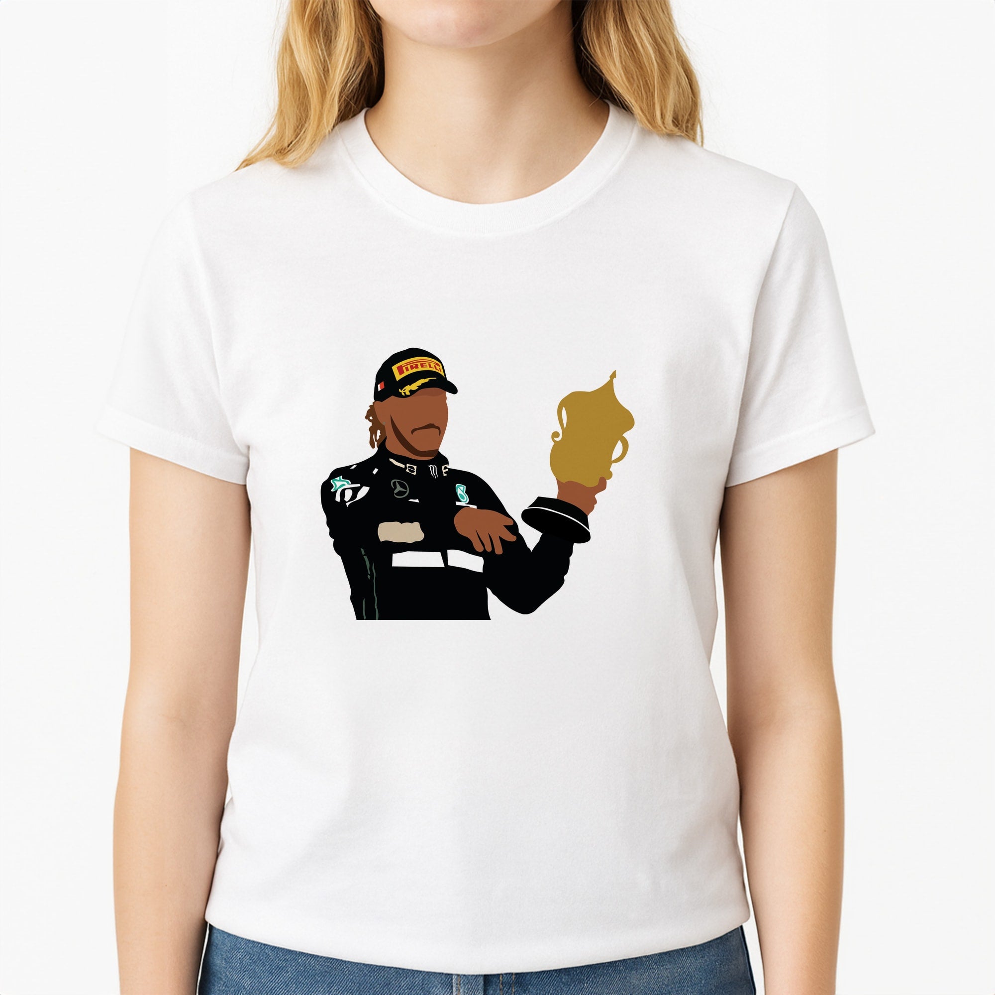 Hamilton - F1 Unisex T-Shirt, worn by a female model