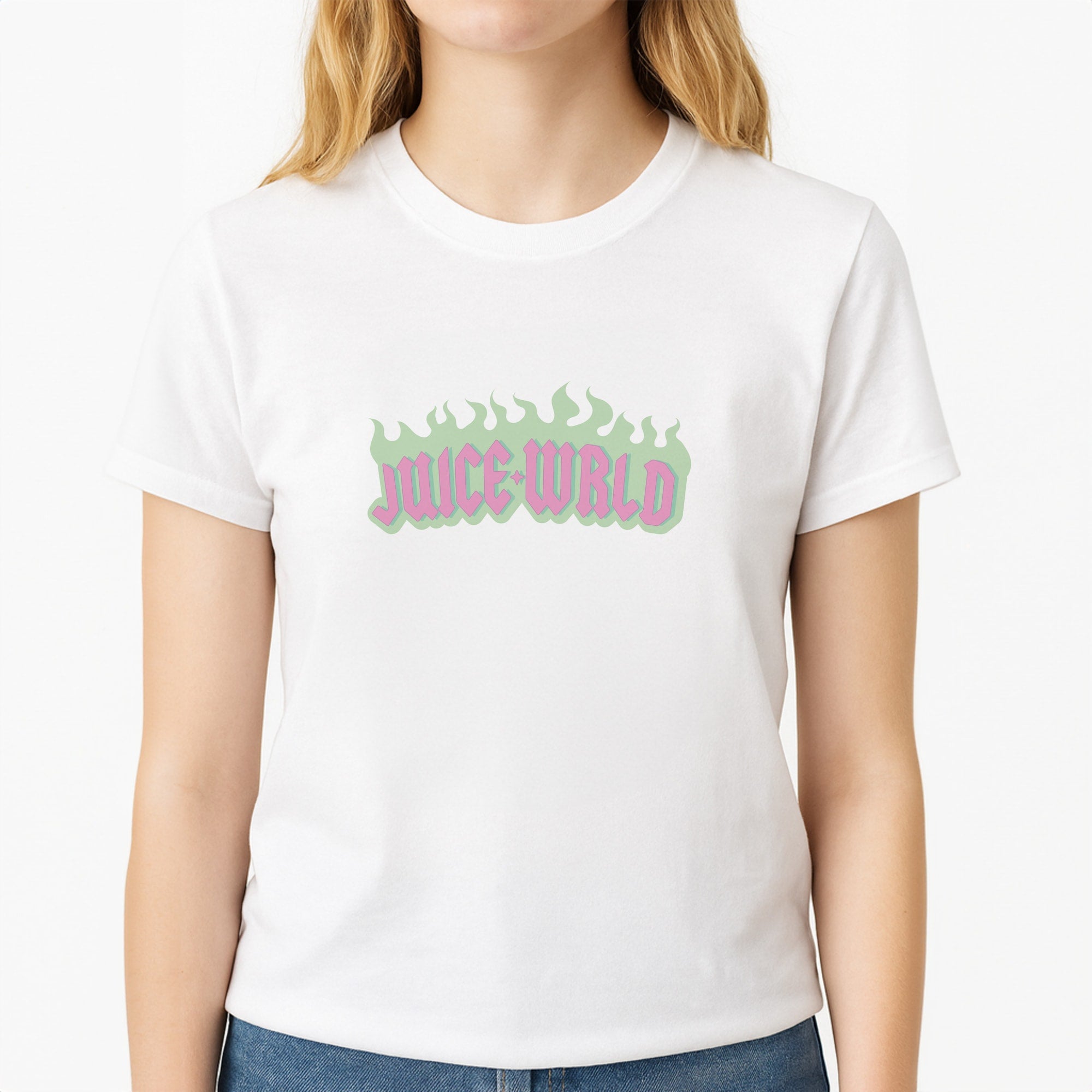 Juice + World - Juice Unisex T-Shirt, worn by a female model