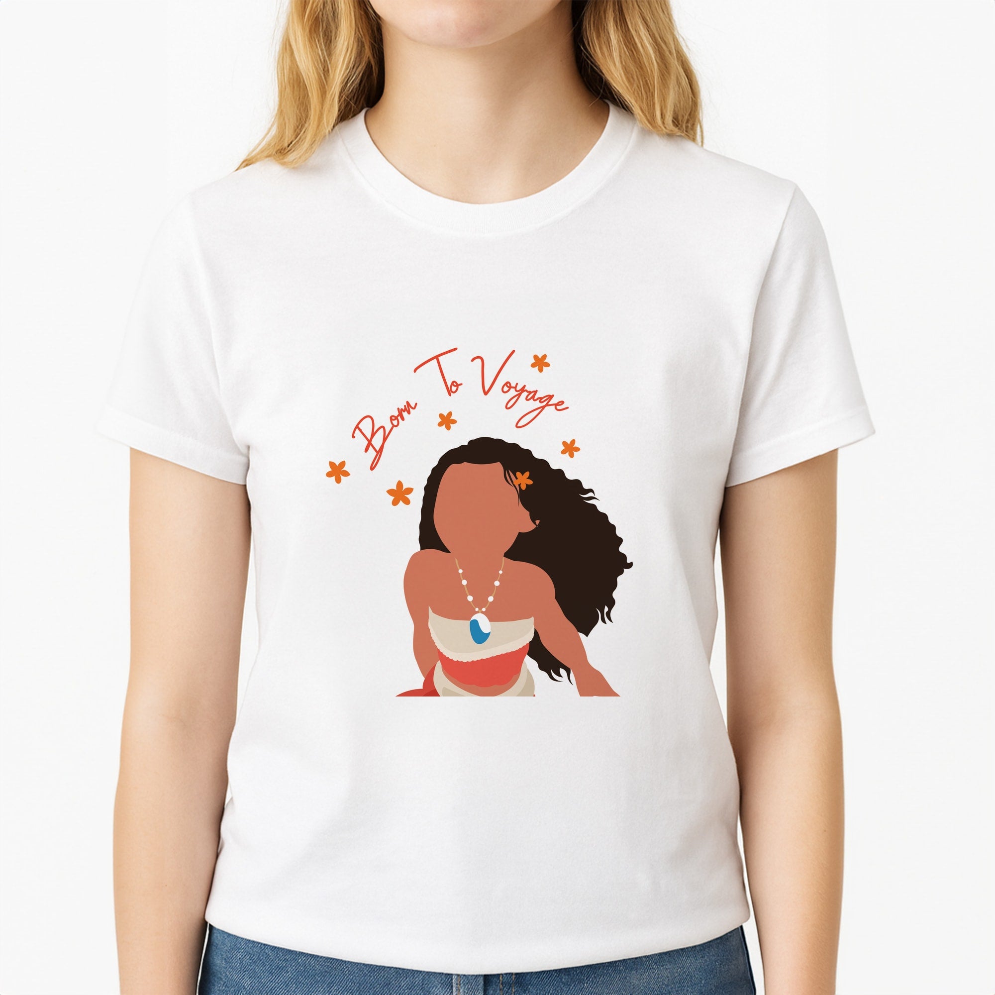 Born To Voyage Unisex T-Shirt, worn by a female model