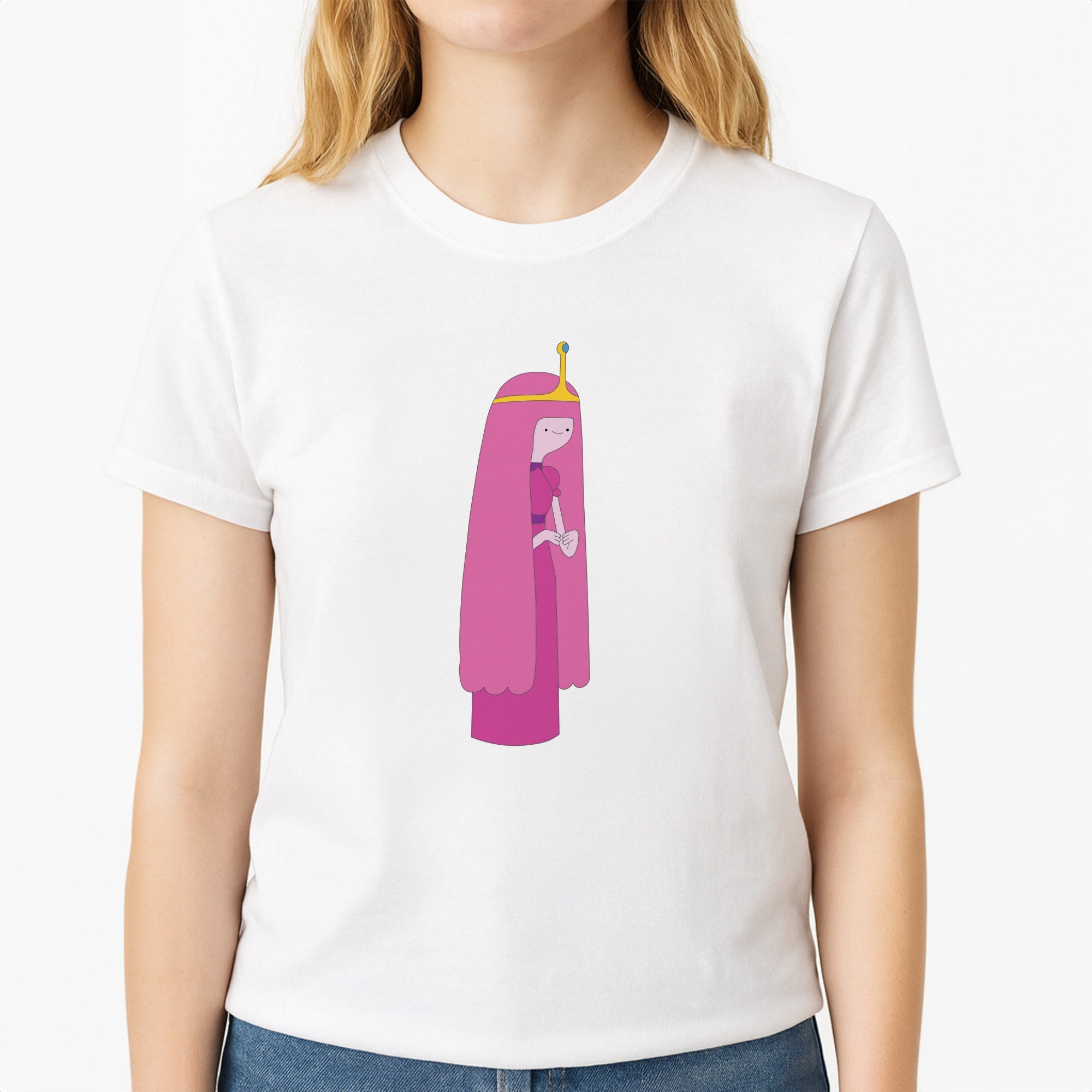 Bubblegum Unisex T-Shirt, worn by a female model