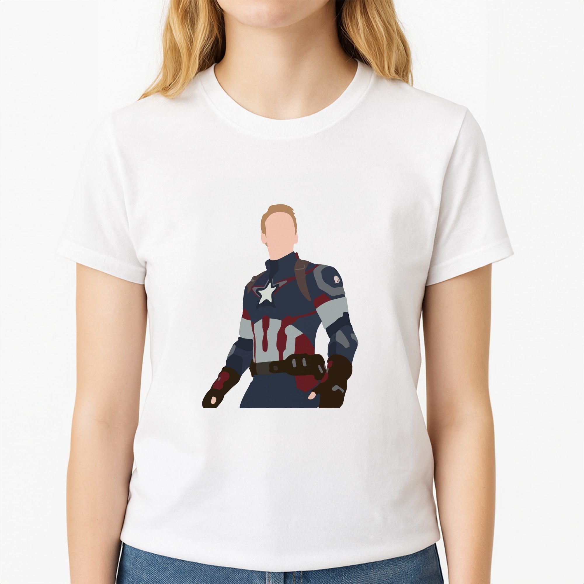 Captain America Unisex T-Shirt, worn by a female model
