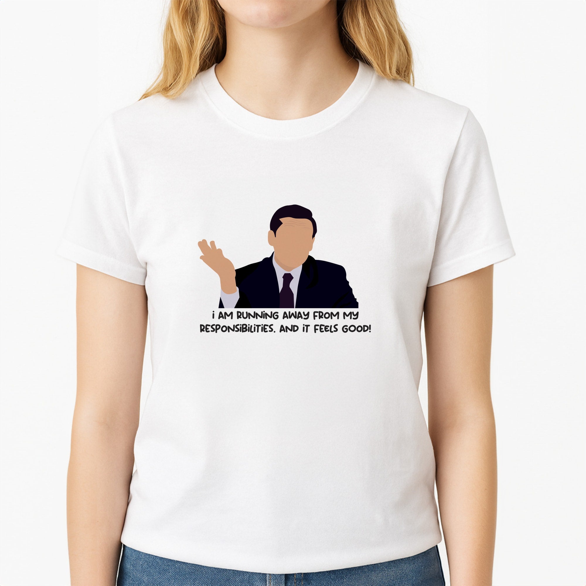 I Am Running Away From My Responsibilities Unisex T-Shirt, worn by a female model