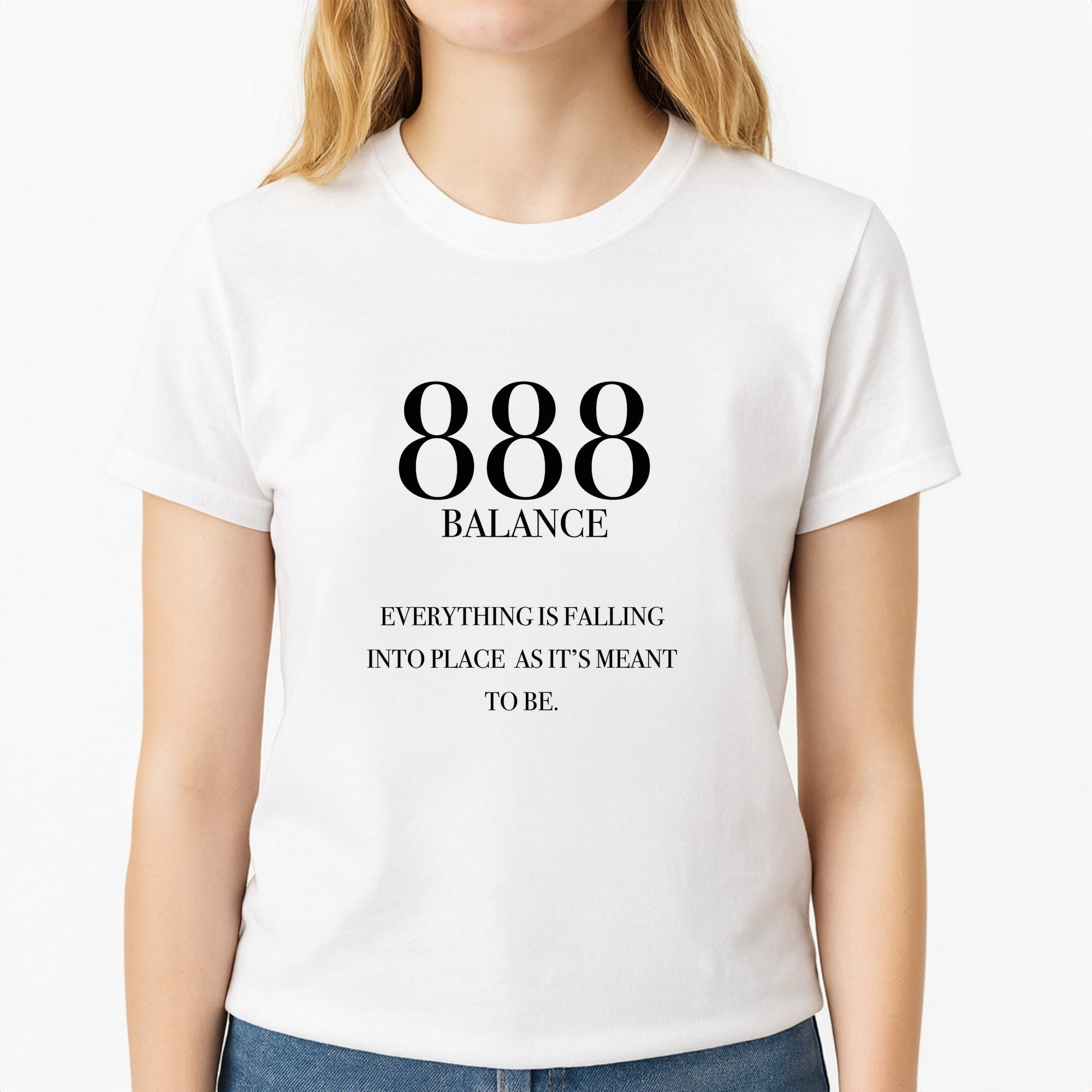 888 - Angel Numbers Unisex T-Shirt, worn by a female model