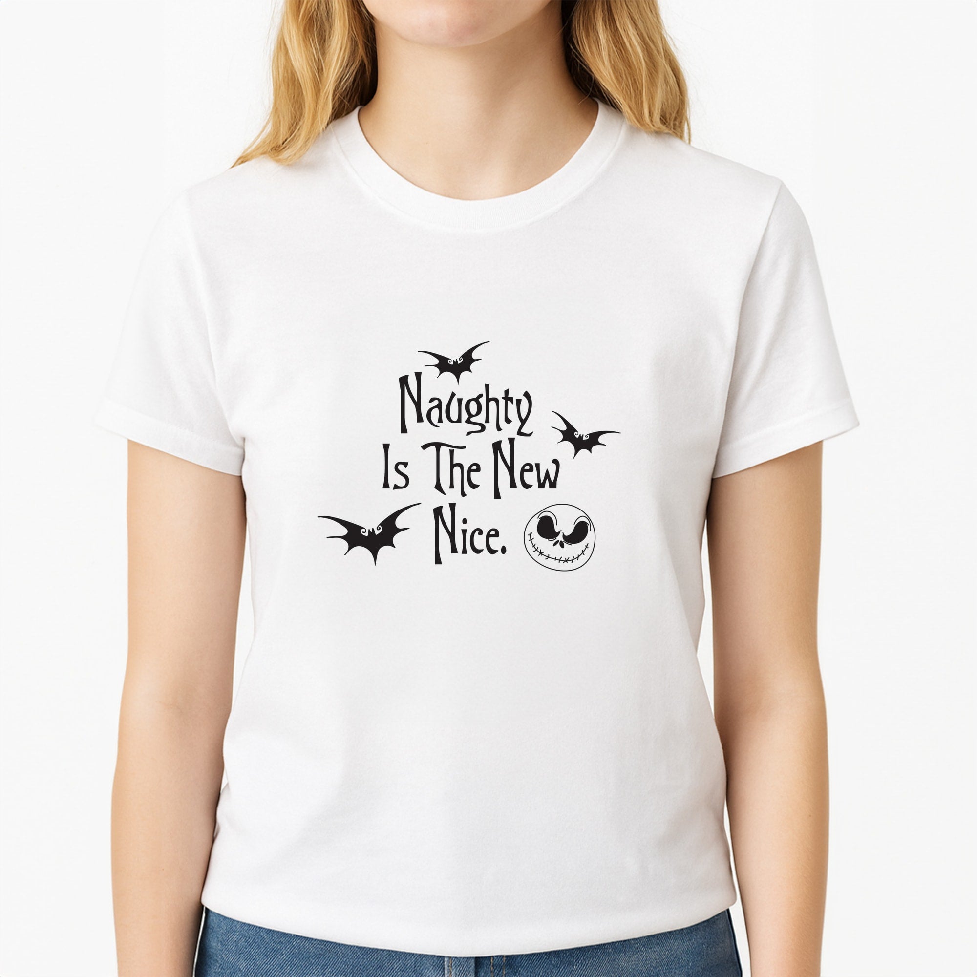 Naughty Is The New Nice Unisex T-Shirt, worn by a female model