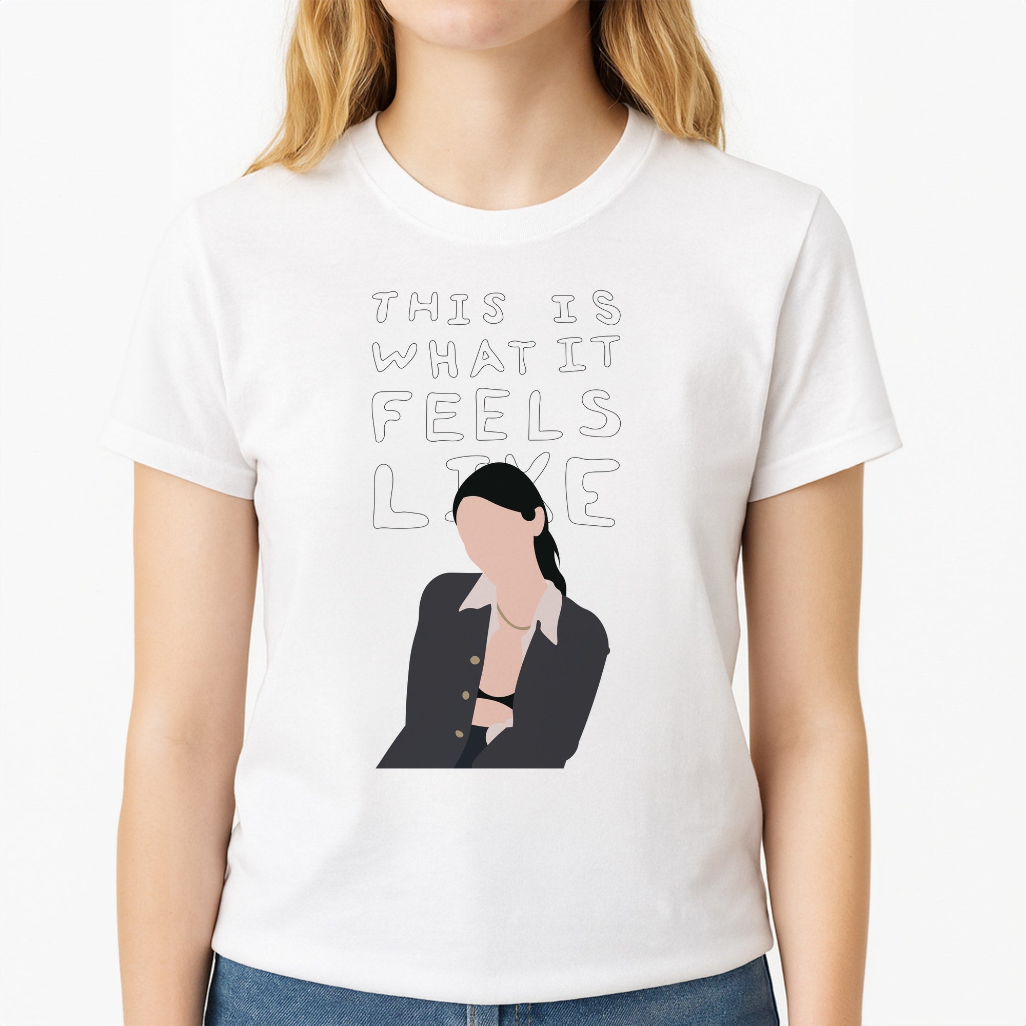This Is What It Feels Like - Abrams Unisex T-Shirt, worn by a female model