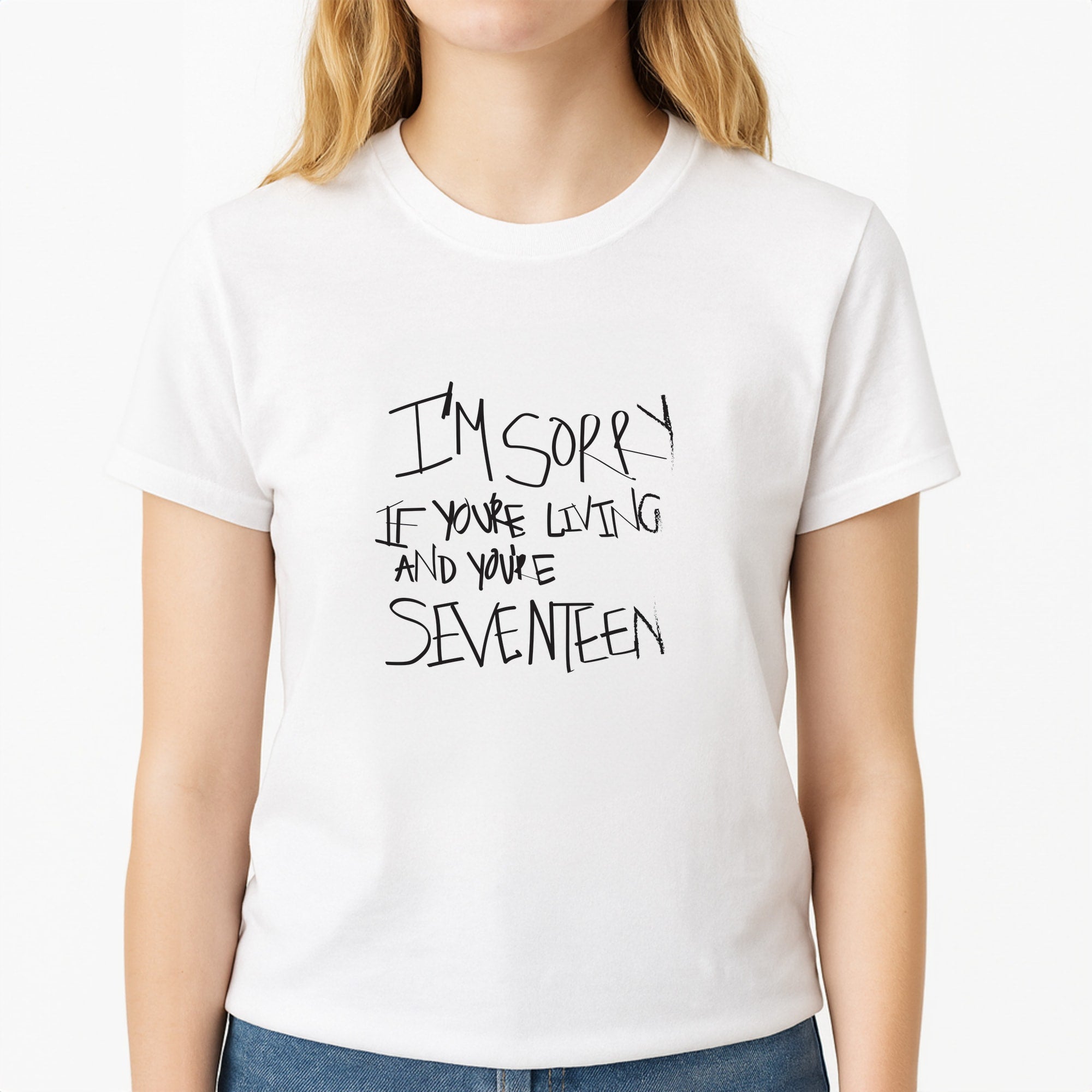 I'm Sorry - The 1975 Unisex T-Shirt, worn by a female model