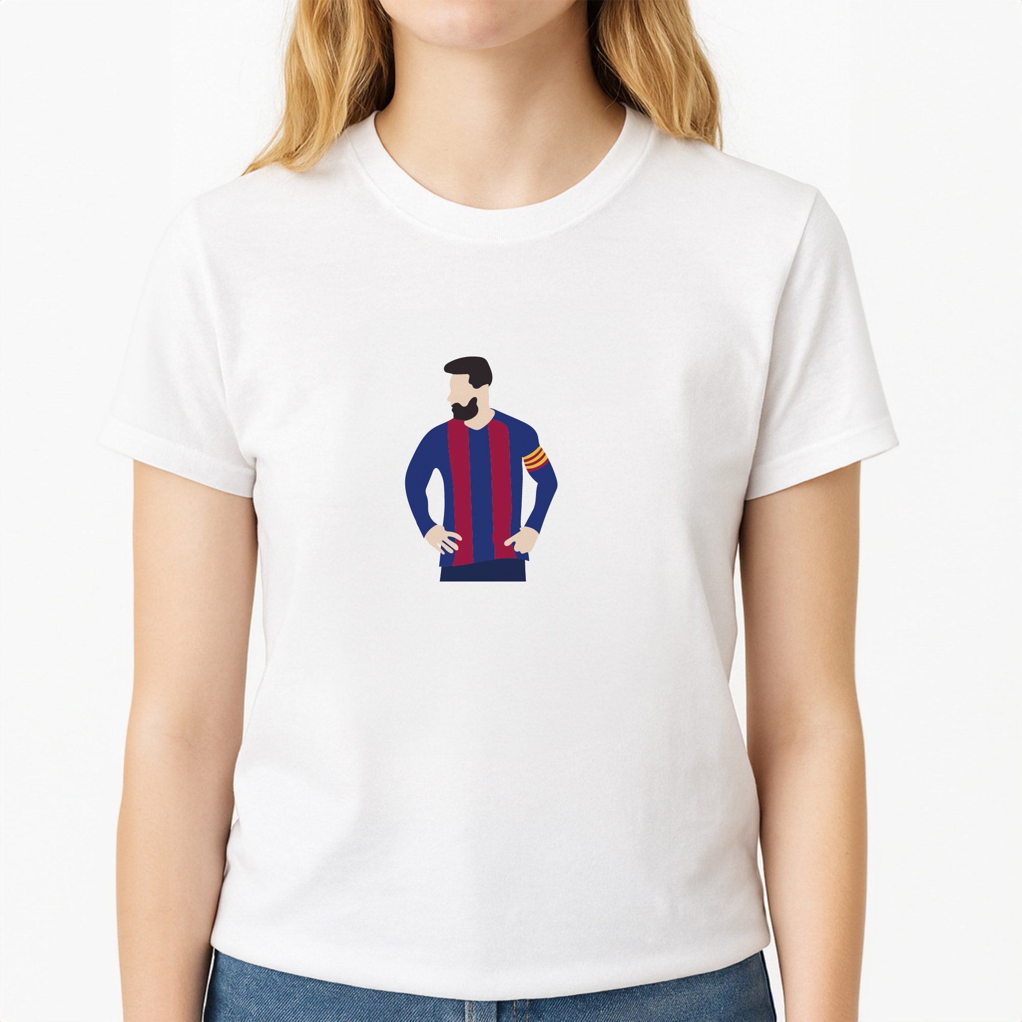 Messi Barca Unisex T-Shirt, worn by a female model