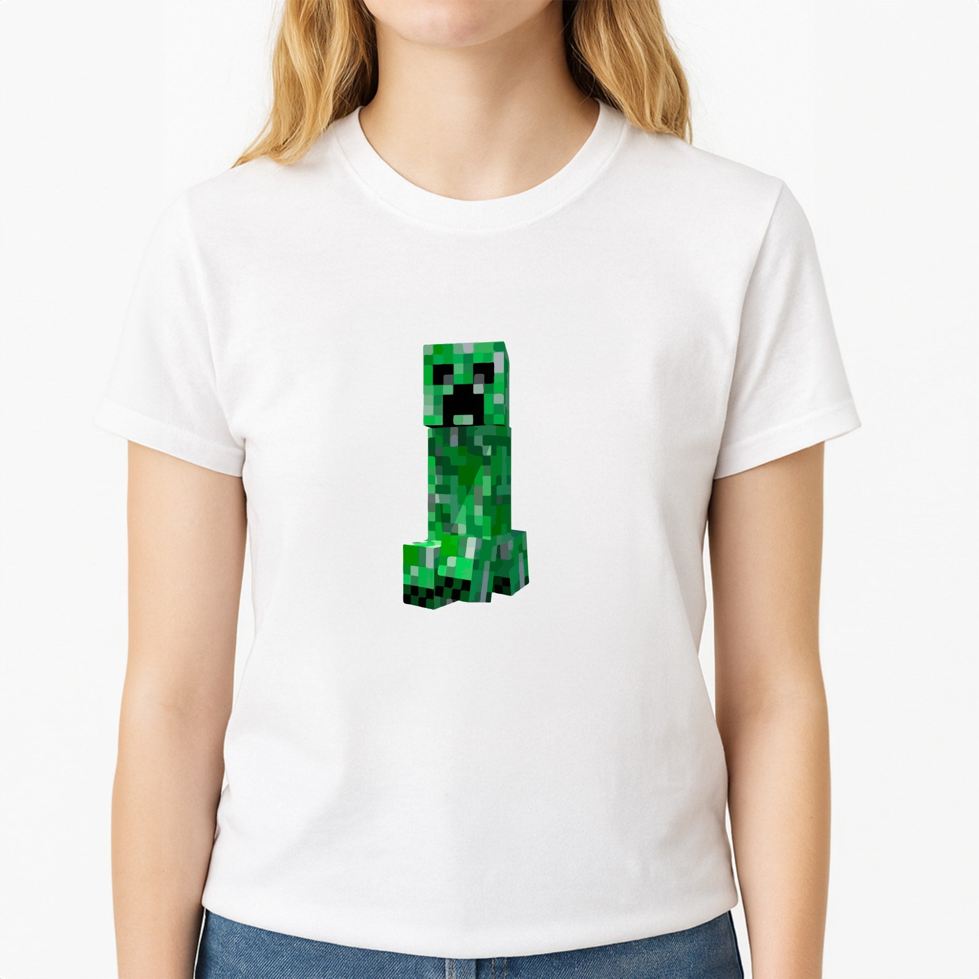 Mining Creeper Unisex T-Shirt, worn by a female model