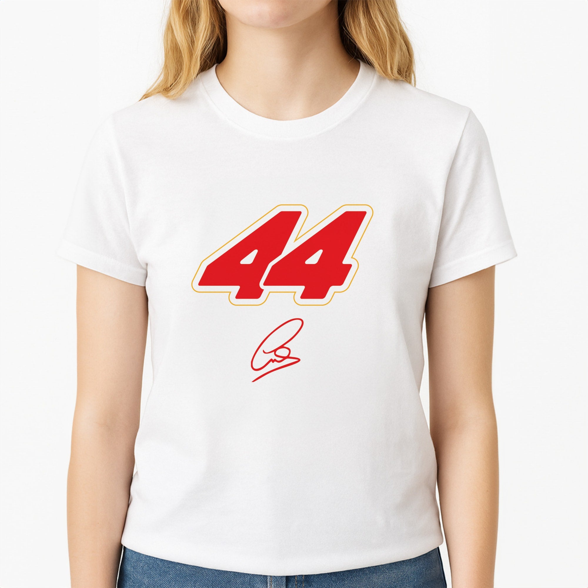 Retro 44 Hamilton Unisex T-Shirt, worn by a female model