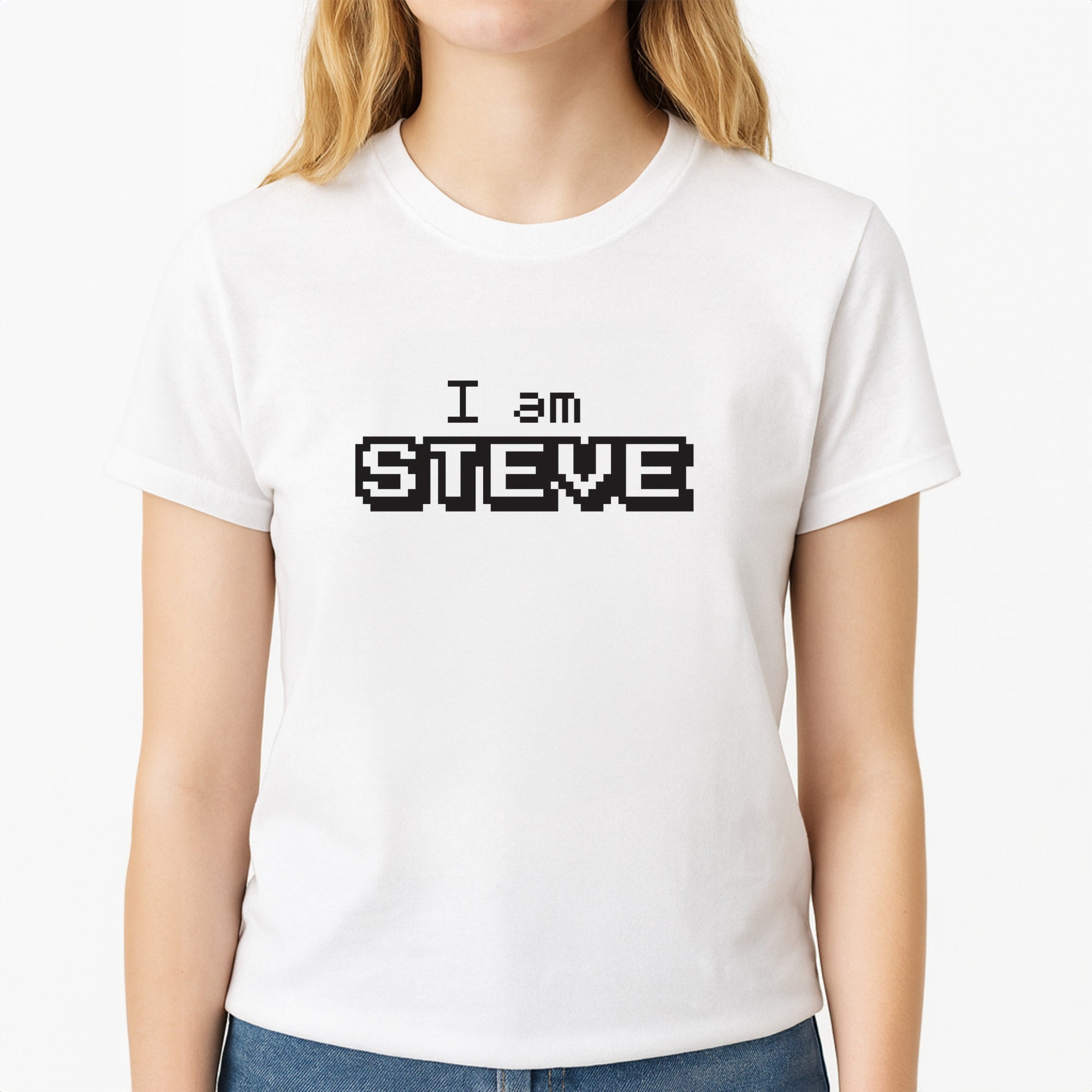 I Am Steve Unisex T-Shirt, worn by a female model